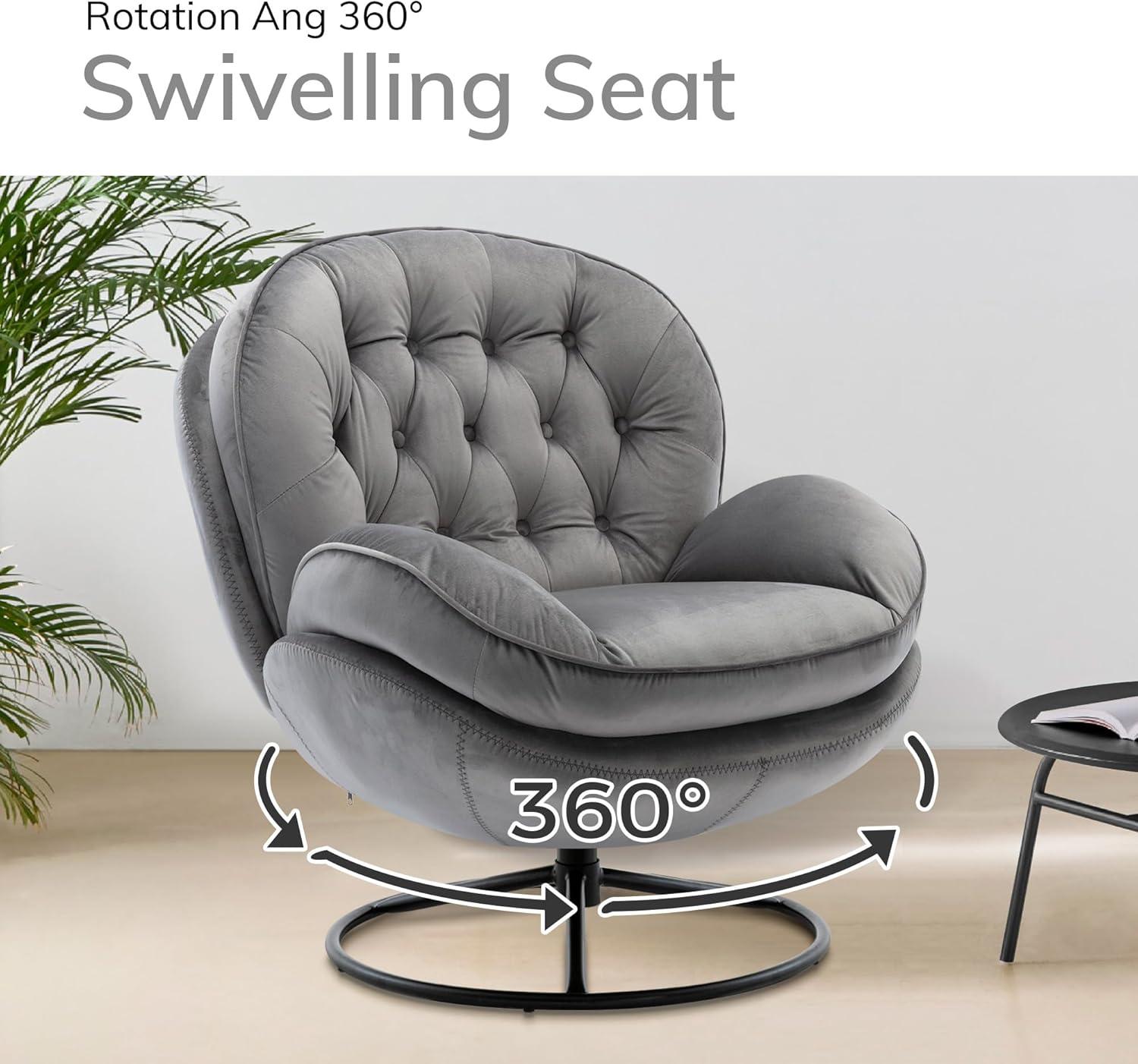 Velvet Swivel Accent Chair with Ottoman Set, Modern Lounge Chair with Footrest and Metal Base Comfy Armchair with 360 Degree Swiveling Single Sofa Chair Accent Chairs for Living Room, Gray