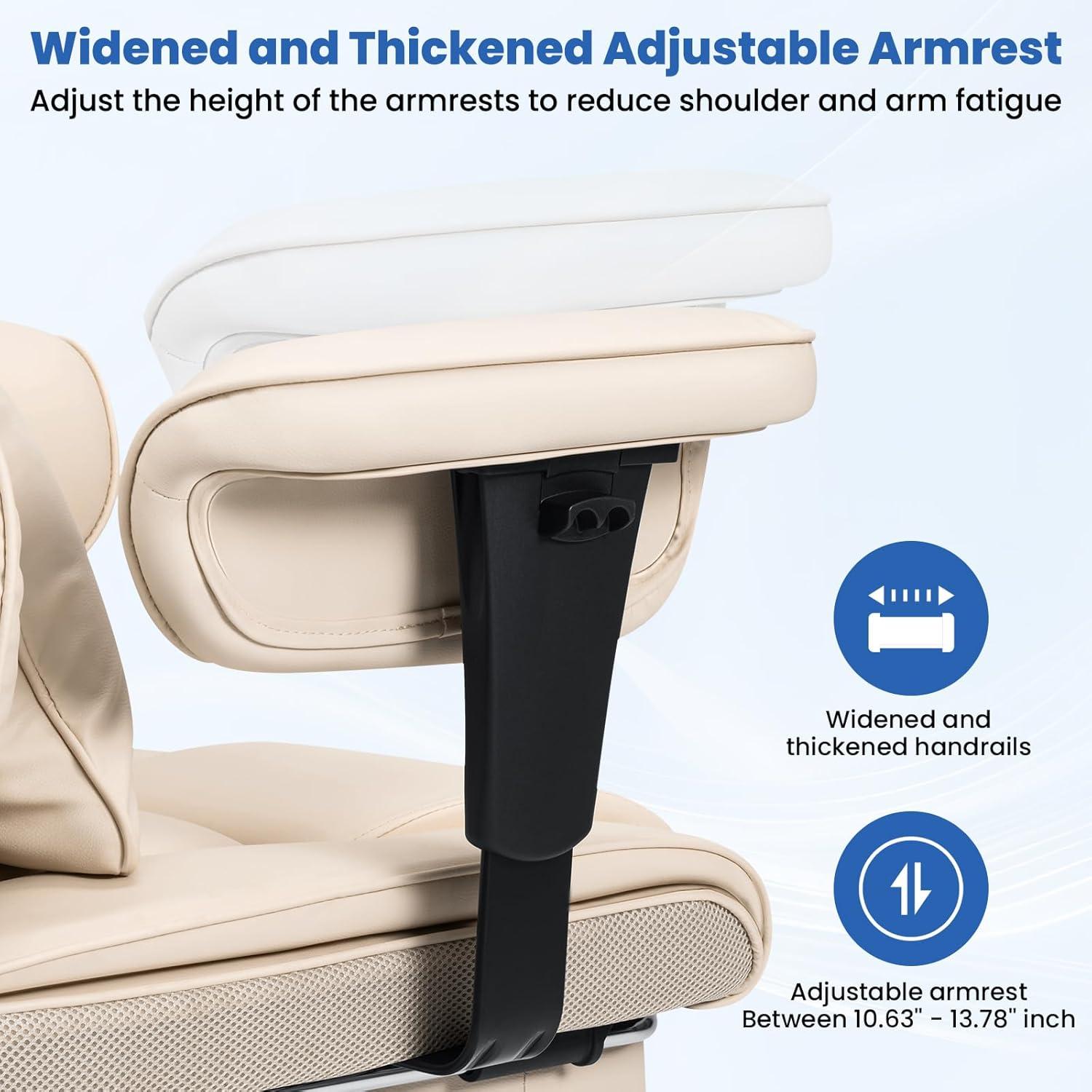 Hoffree Big and Tall Office Chair 450lbs, Executive Computer Desk Chair with Massage Ergonomic  Leather Chair with Footrest Reclining Desk Office Chair with Lumbar Support for Home Office