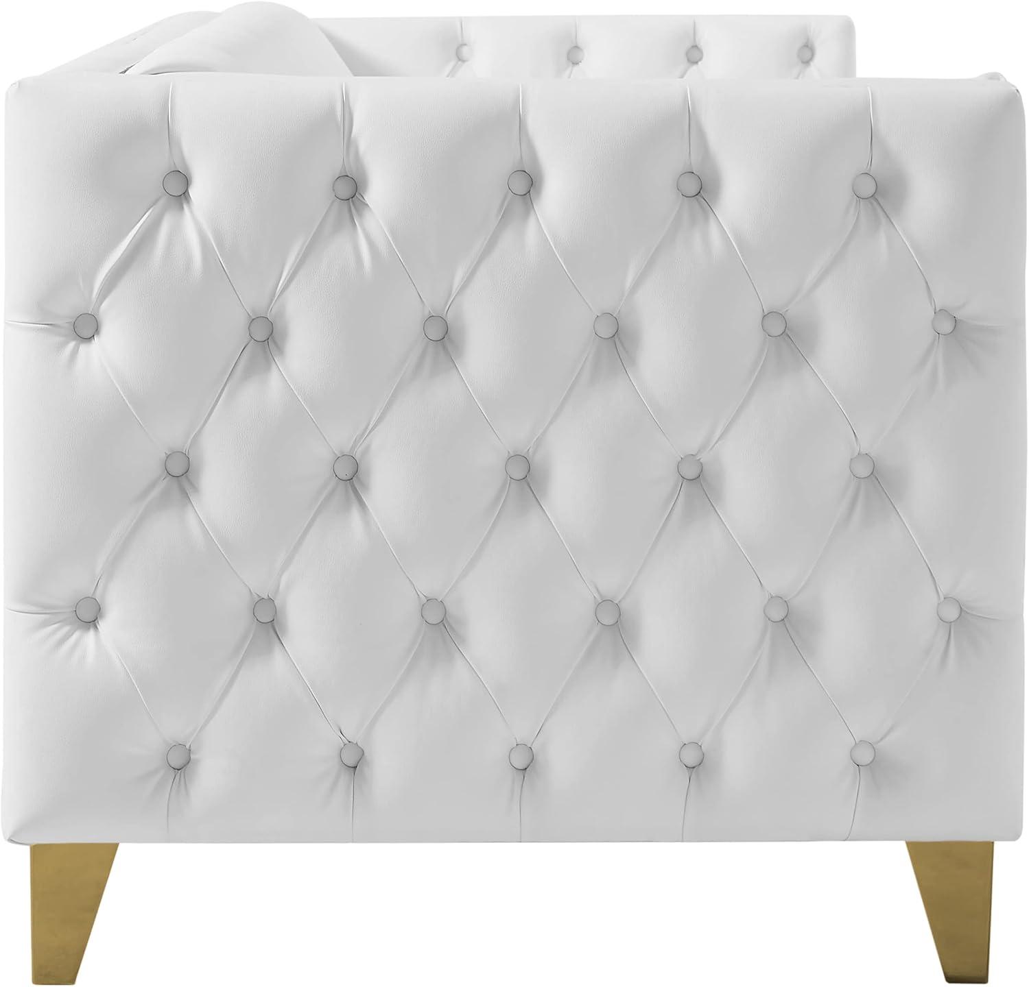 Michelle 90'' White Faux Leather Tufted Sofa with Gold Nailhead Trim