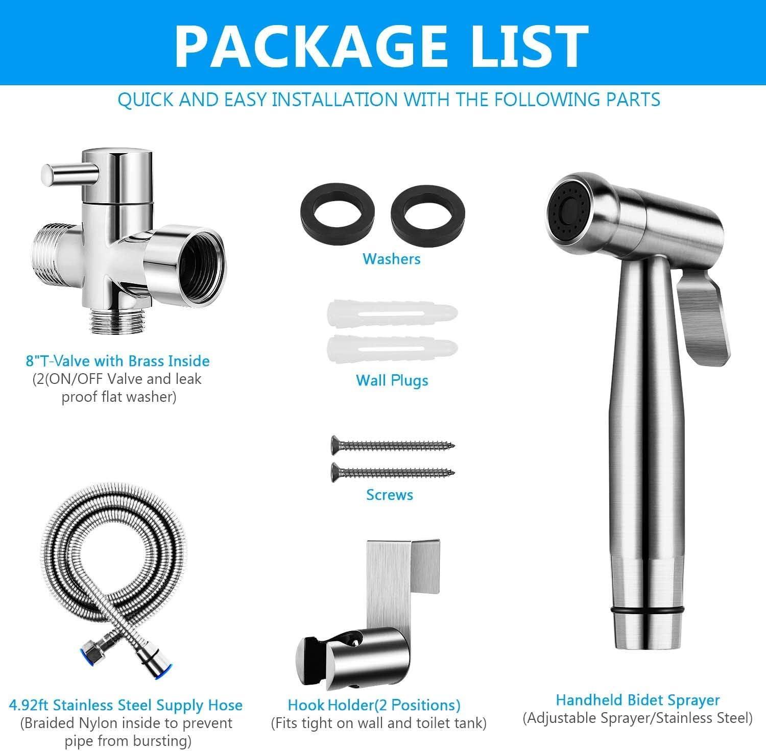 Handheld Bidet Sprayer for Toilet, Premium Stainless Steel Bathroom Bidet Sprayer Set with Anti-Leaking Hose & 2 Water Pressure, Ideal for Feminine Wash, Cloth Diaper Cleaning, Baby Wash & Pets Shower