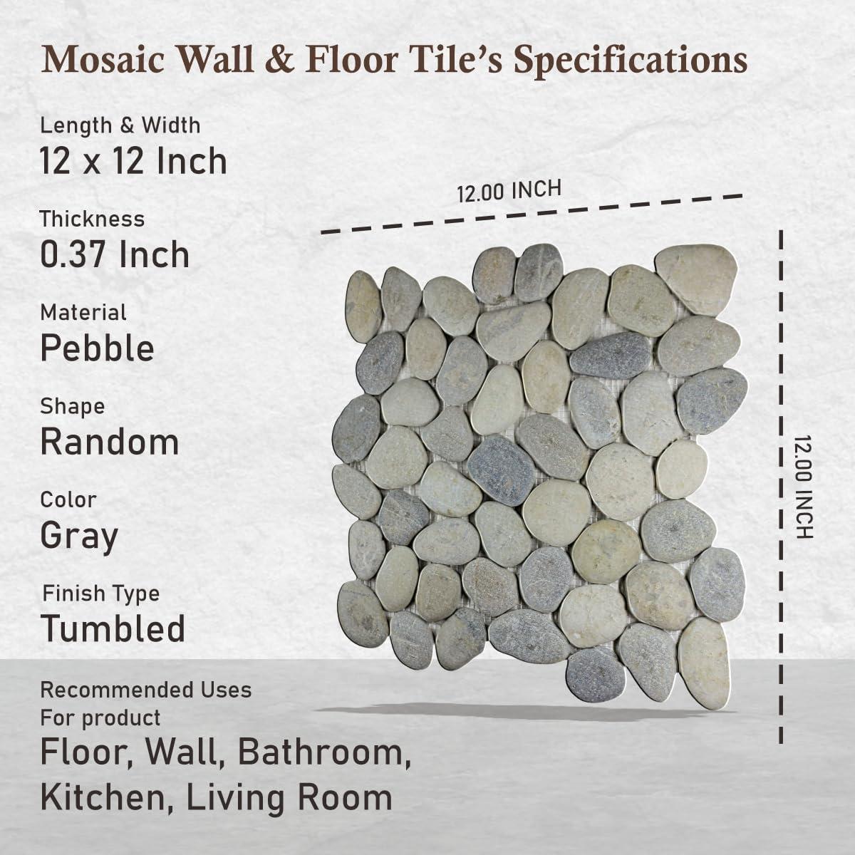 Gray Natural Stone Pebble Mosaic Tile for Indoor and Outdoor