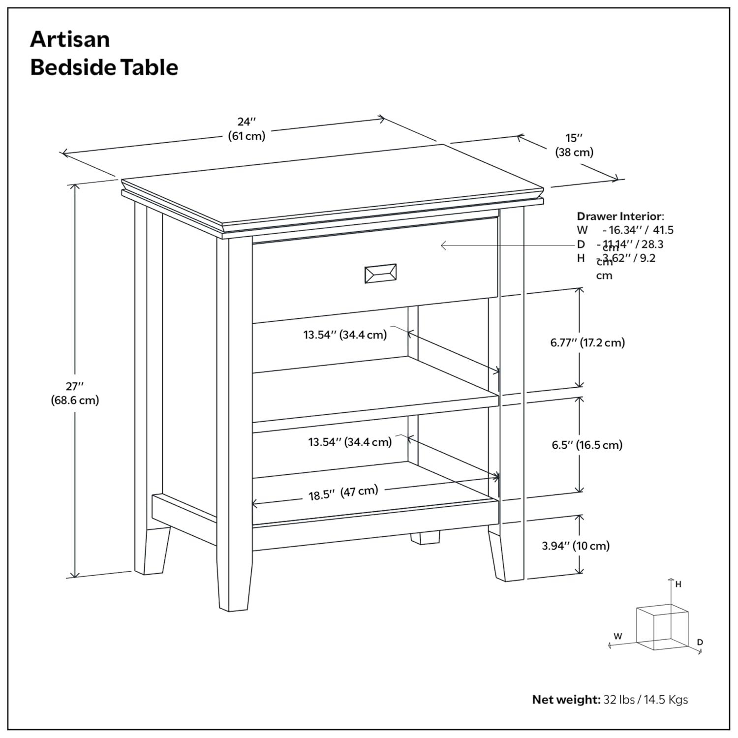 Simpli Home Artisan 24"W Solid Wood Nightstand with Drawer and Shelves