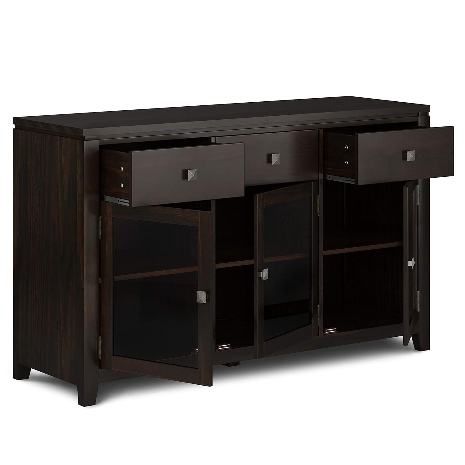 Simpli Home Cosmopolitan 54"W Solid Wood Contemporary 3-Door Sideboard Buffet with 3 Drawers