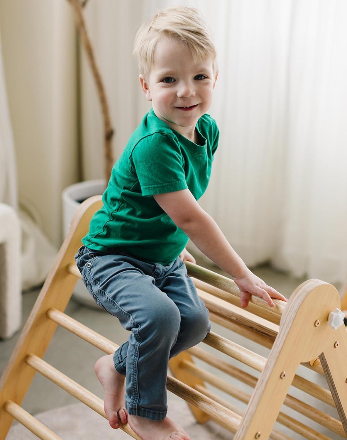 Natural Poplar Wood Foldable Montessori Climbing Triangle Gym