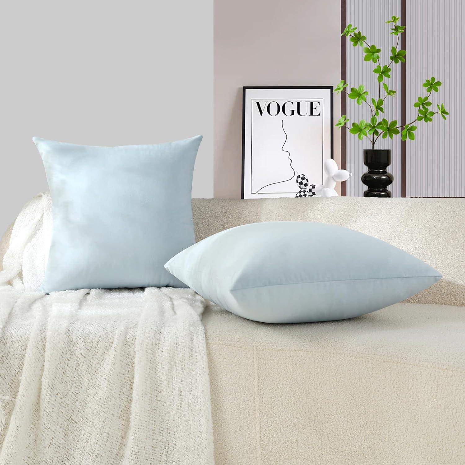 Toptie Set of 2 Velvet Pillow Covers 18" x 18", Throw Cushion Case for Sofa Bedroom (Beige)