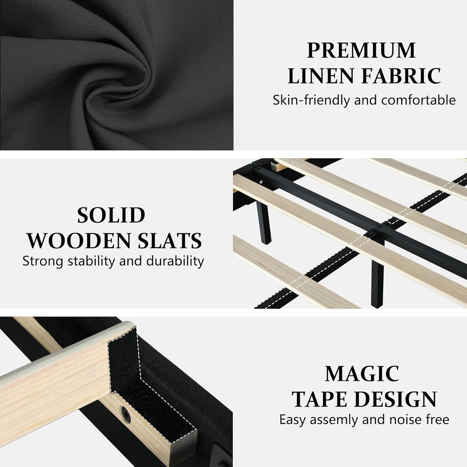 King Size Bed Frame, Upholstered Platform Bed Frame King with Button Tufted Headboard, Wooden Slats Support, No Box Spring Required, Easy Assembly, Navy Blue