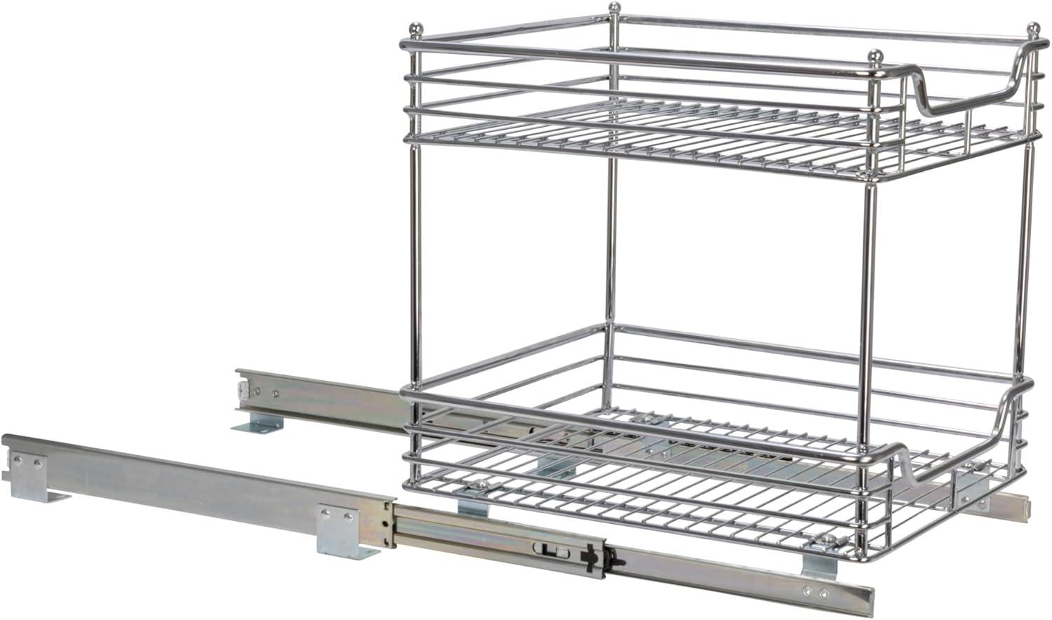 Glidez Heavy-Duty 14.5" Two-Tier Deep Sliding Cabinet Organizer, Chrome