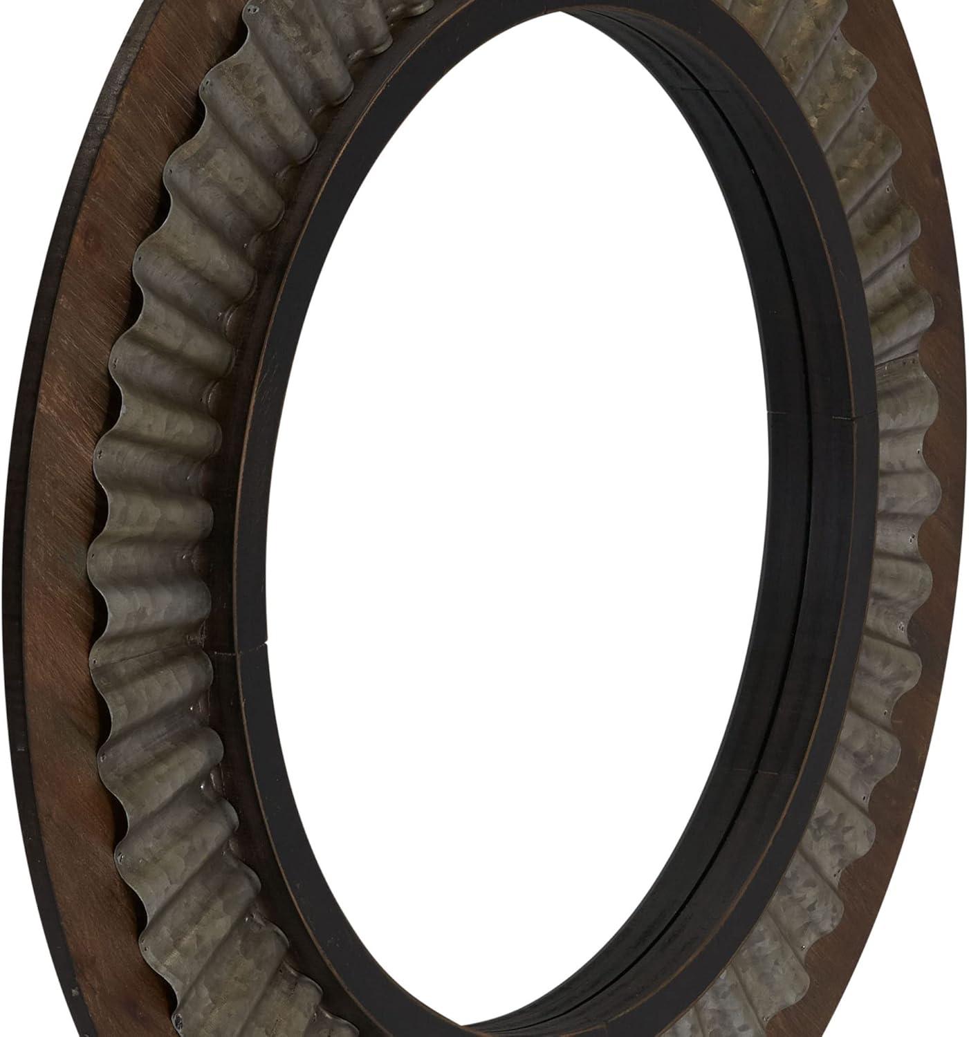 Bronze Gold Sunburst Round Wood Wall Mirror 31.38"