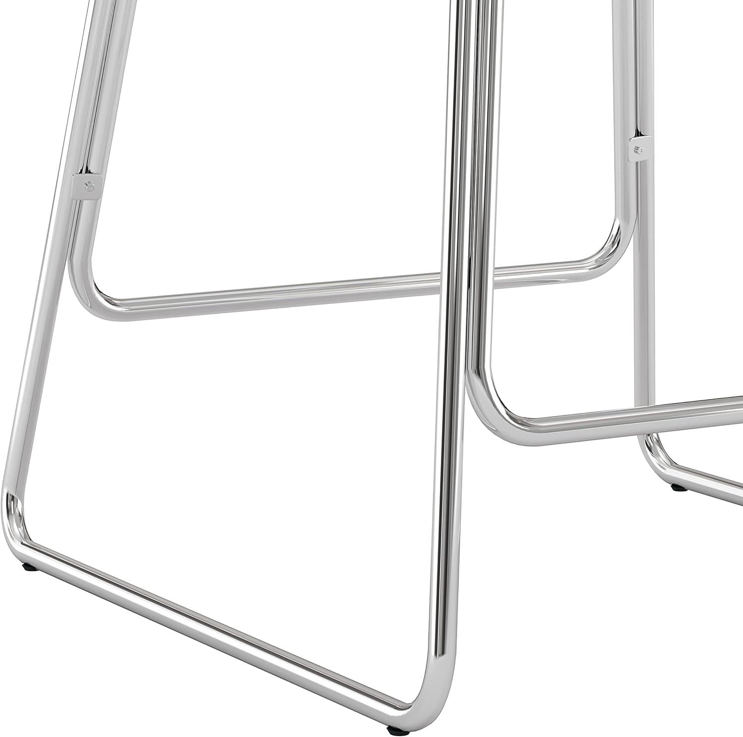 Modern Chrome Metal Counter Stool with White Faux Leather