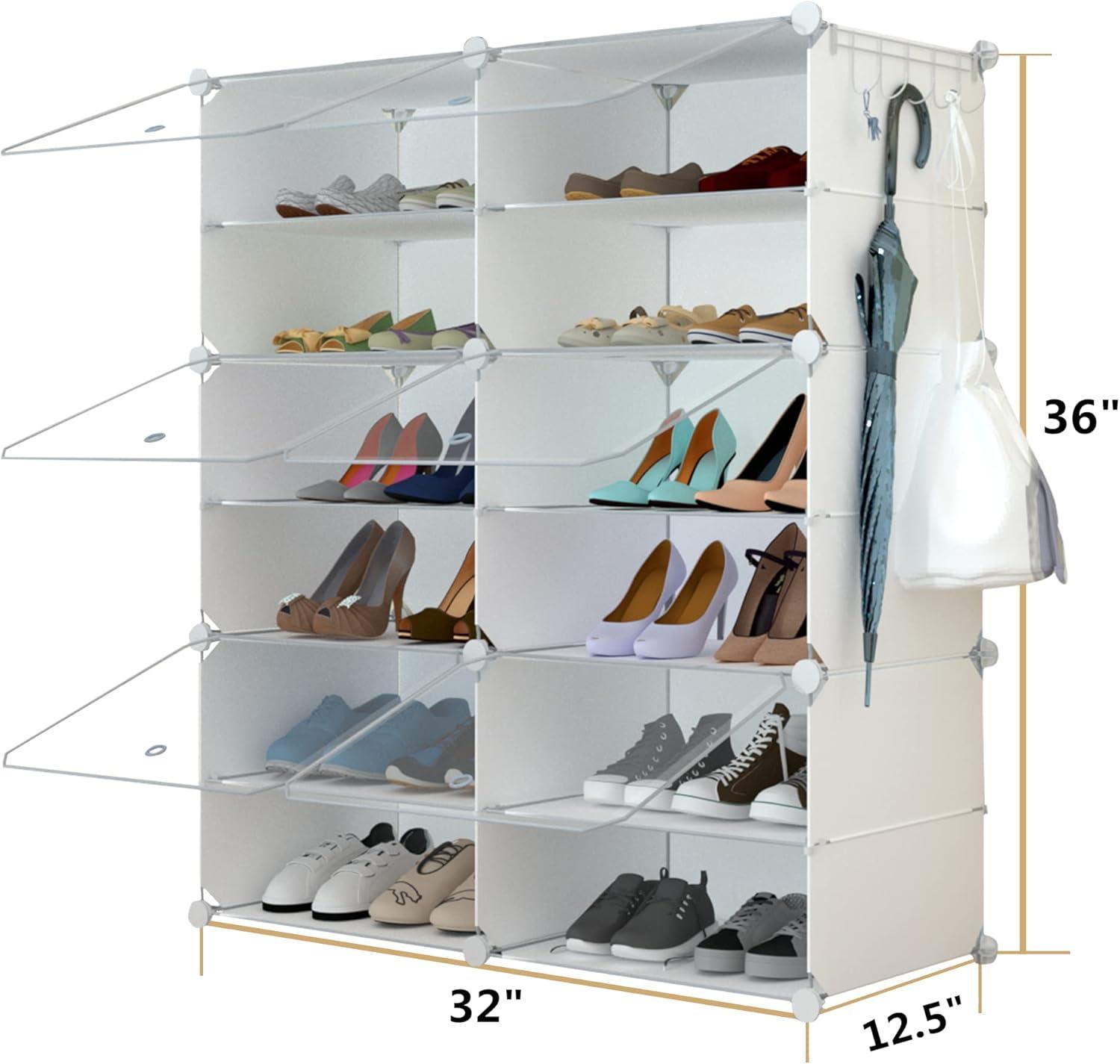 White 6-Tier Metal and Plastic Expandable Shoe Rack