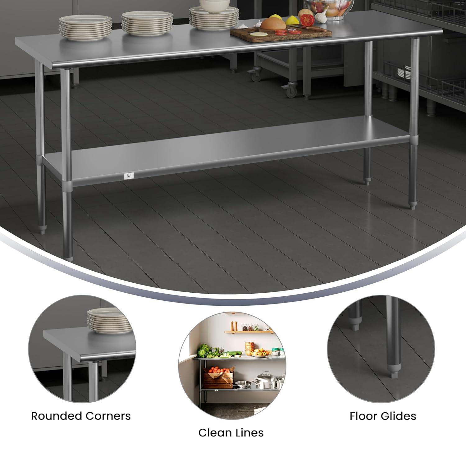 Flash Furniture Woodford NSF Certified Stainless Steel Prep and Work Table with Undershelf