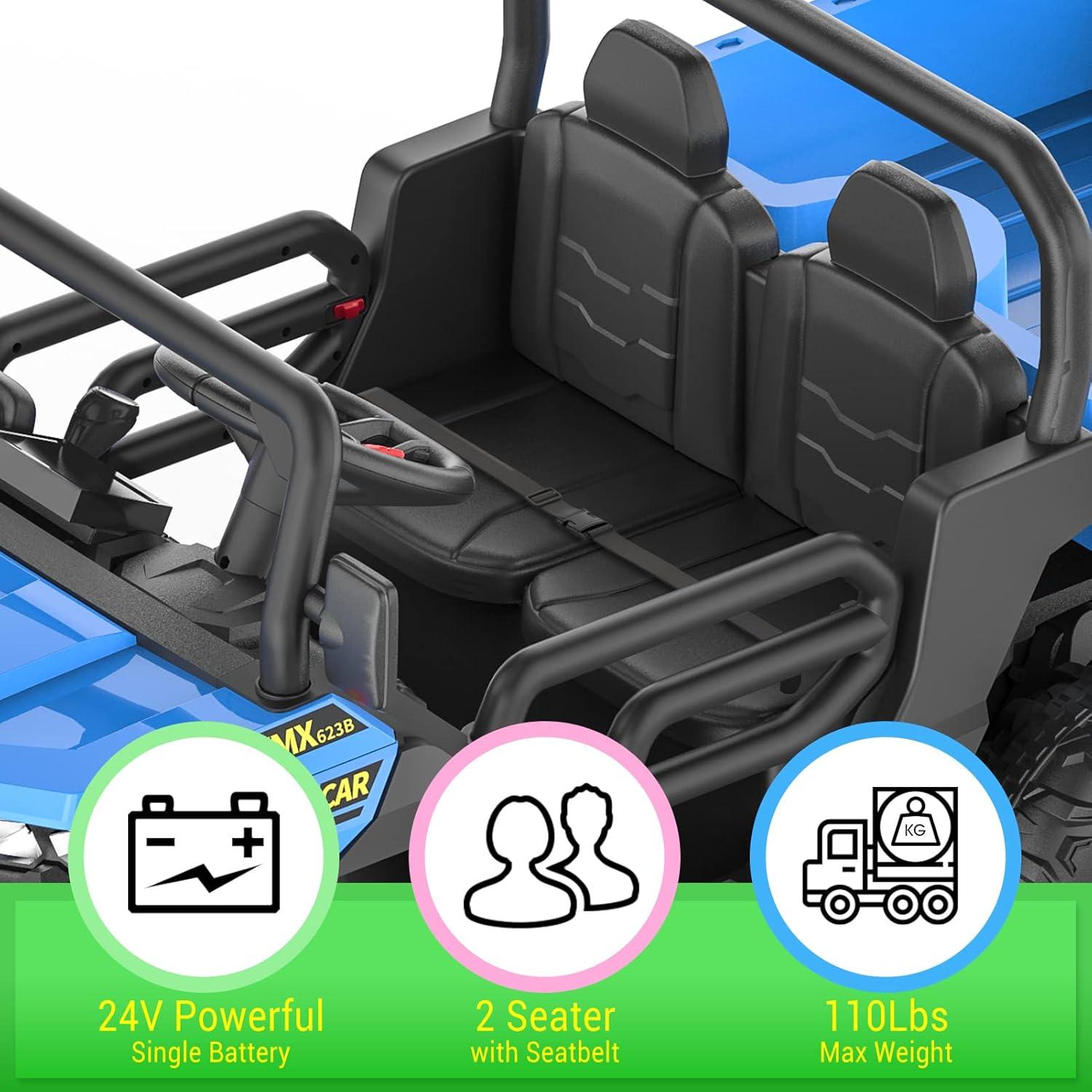 Danolapsi 2-Seater Ride on Car,6X6 24V Kids Ride On Dump Truck 2 Seater Ride On Car with Remote Control Electric Utility Vehicles UTV Battery Powered 6 Wheeler with EVA Tires Wheels,(ship in 2 boxes)