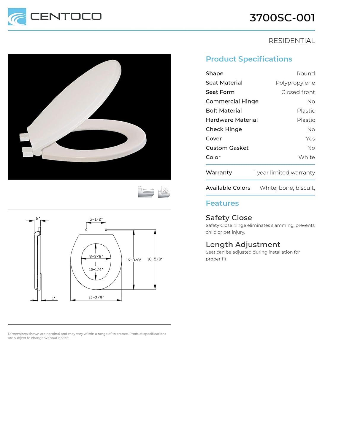 Centoco Round Toilet Seat and Lid 3700SC-001