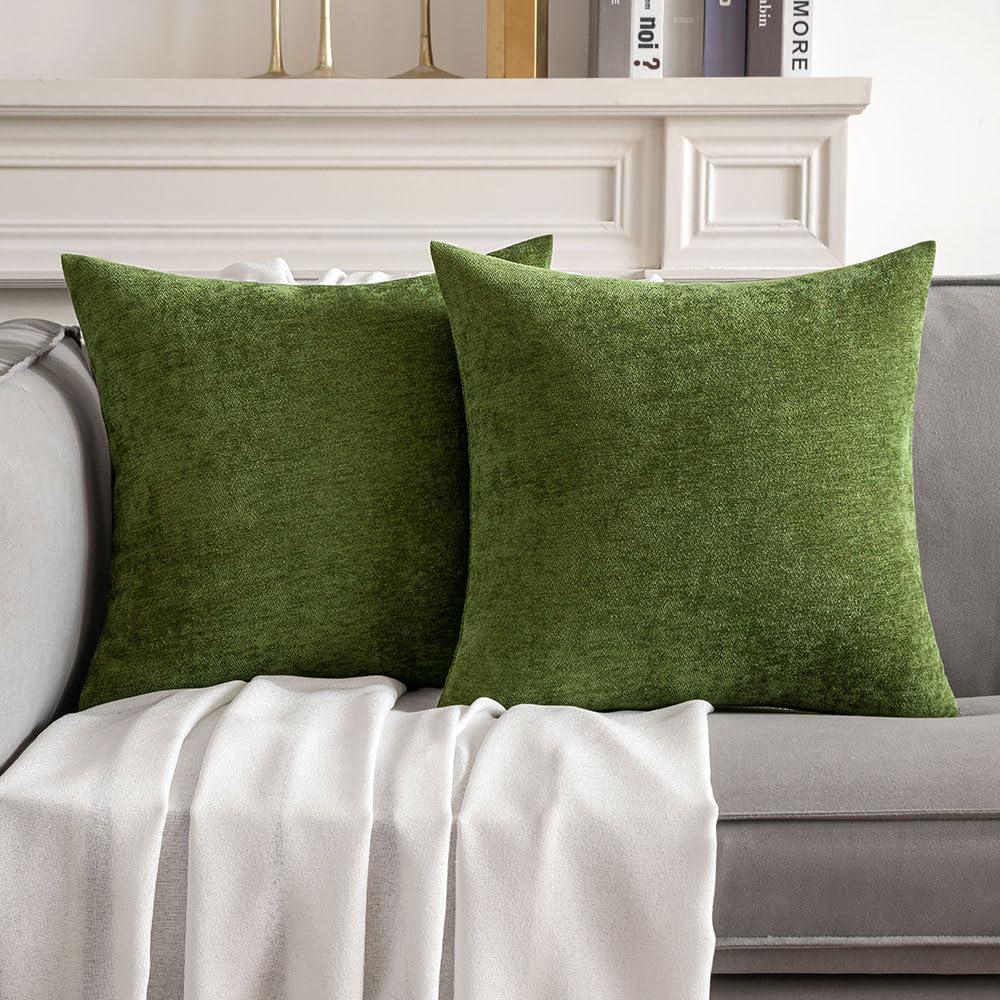 Moss Green Chenille 18x18 Inch Decorative Pillow Covers