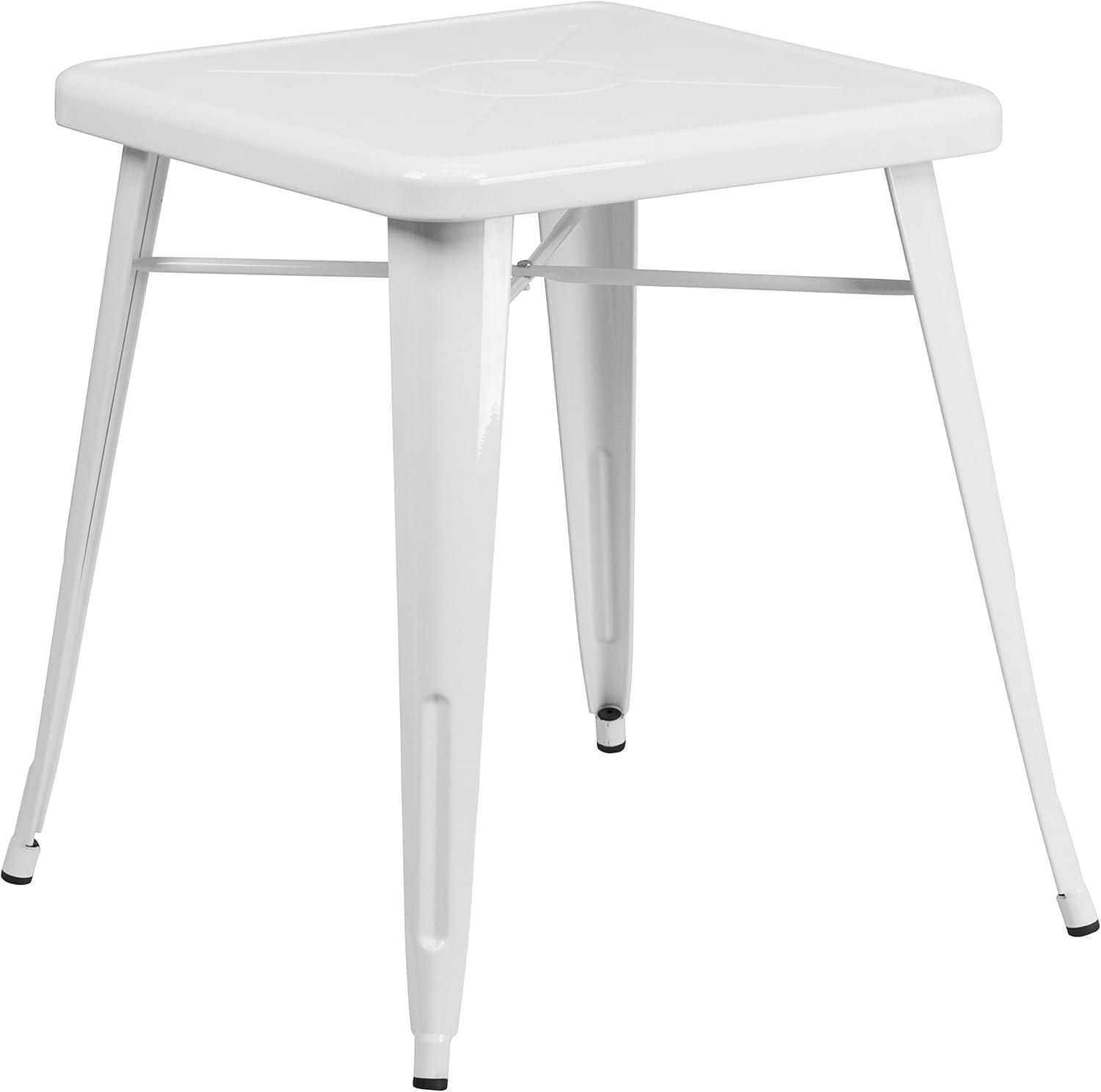 Compact White Metal Square Indoor-Outdoor Dining Table