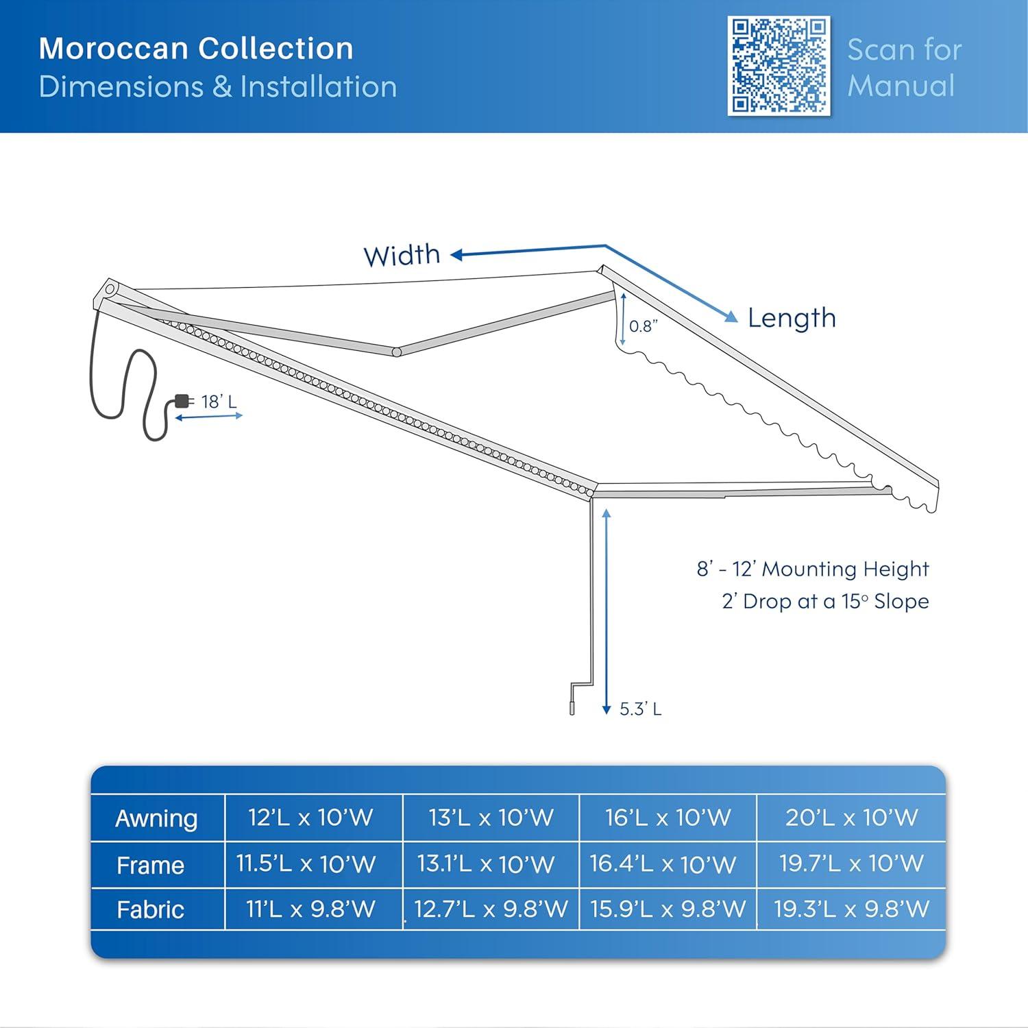 Semi-Cassette Motorized Patio Awning with LED Lights - Moroccan Collection