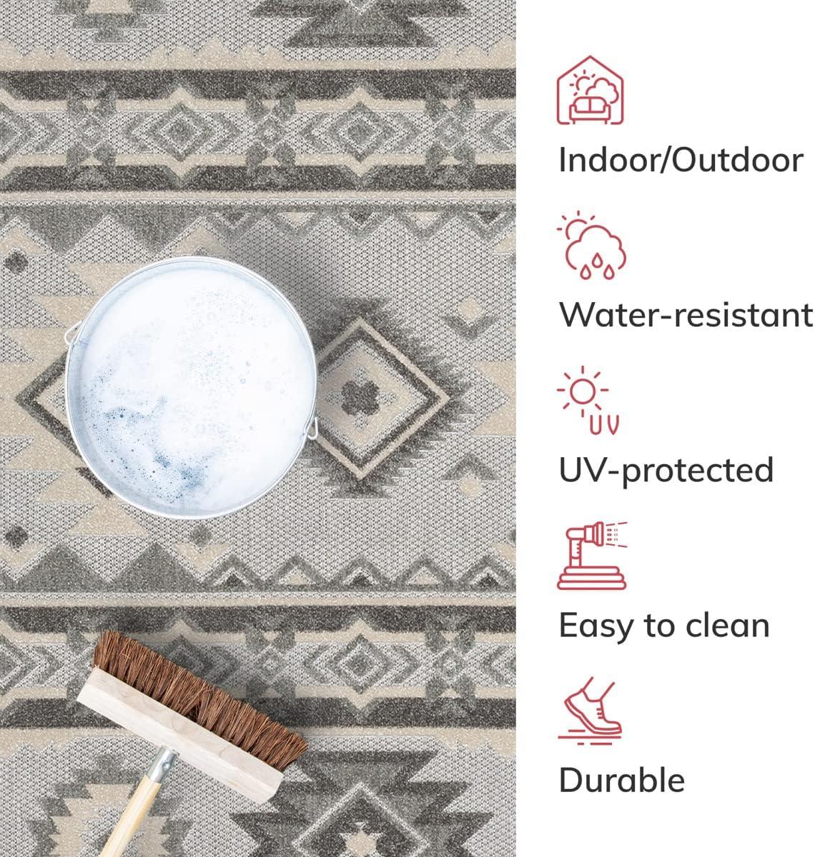 Ebern Designs Dickenson Mamba Geometric Grey Indoor/Outdoor Hi-Lo Area Rug & Reviews | Wayfair