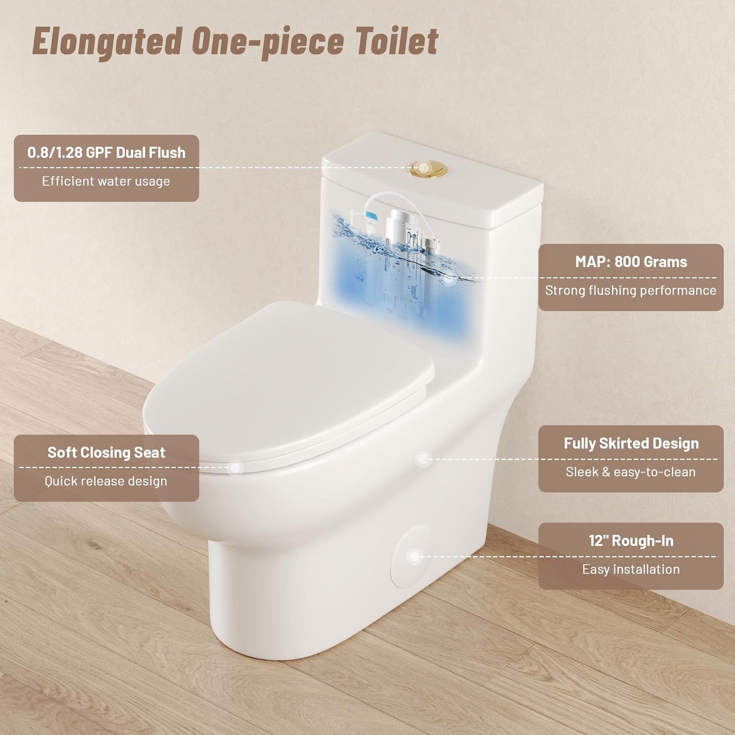 Ally Standard Bathroom Toielt, Modern Toilet with Comfort Chair Height Floor Mounted(Seat Included)