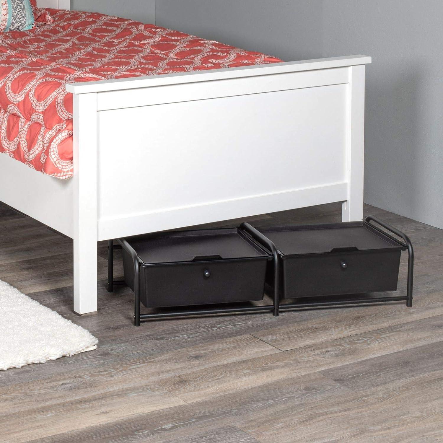 Black Metal Frame Underbed Storage with Plastic Drawers