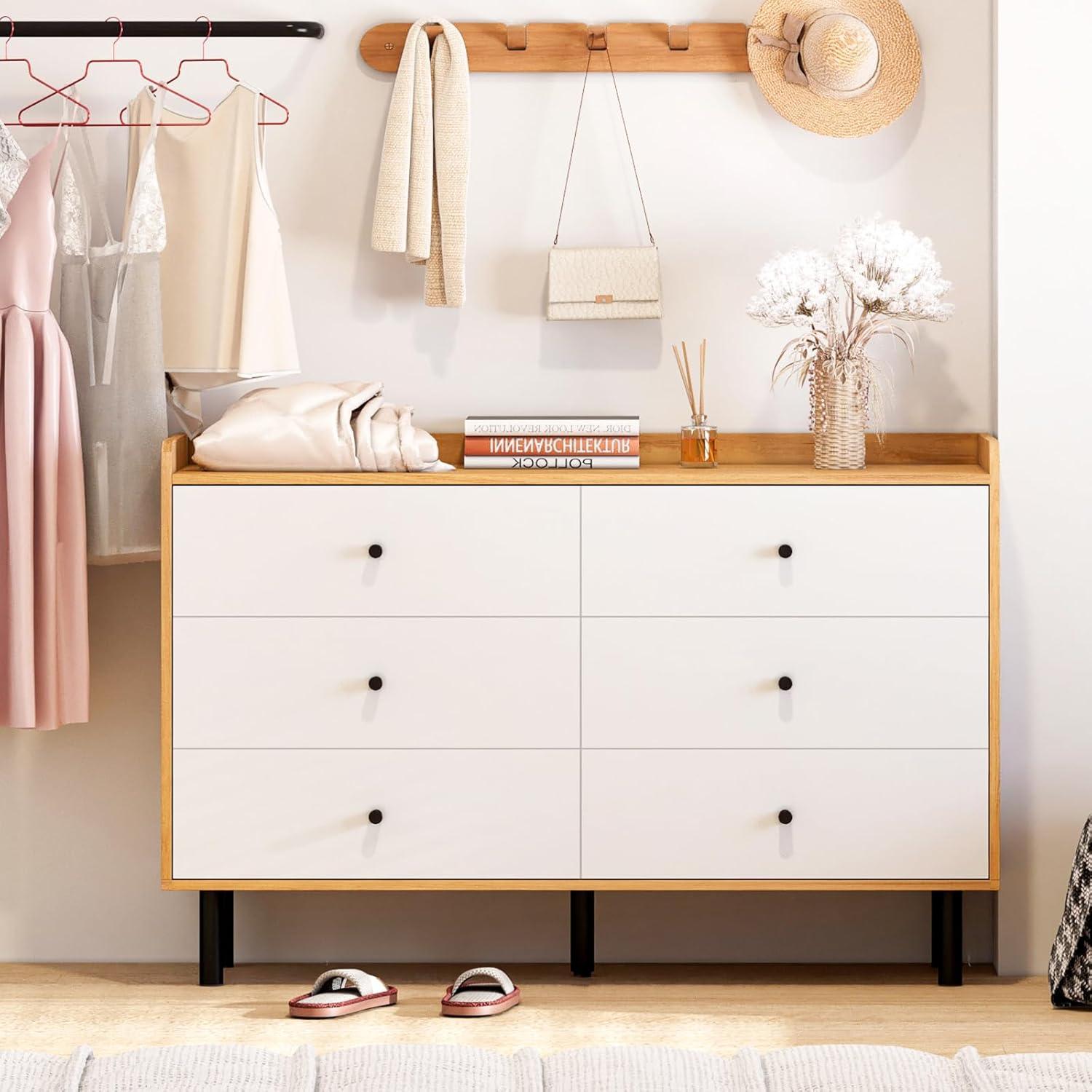 REHOOPEX White Dresser for Bedroom, 6 Drawer Dresser, Modern  Chest of Drawers for Nursery, Living Room