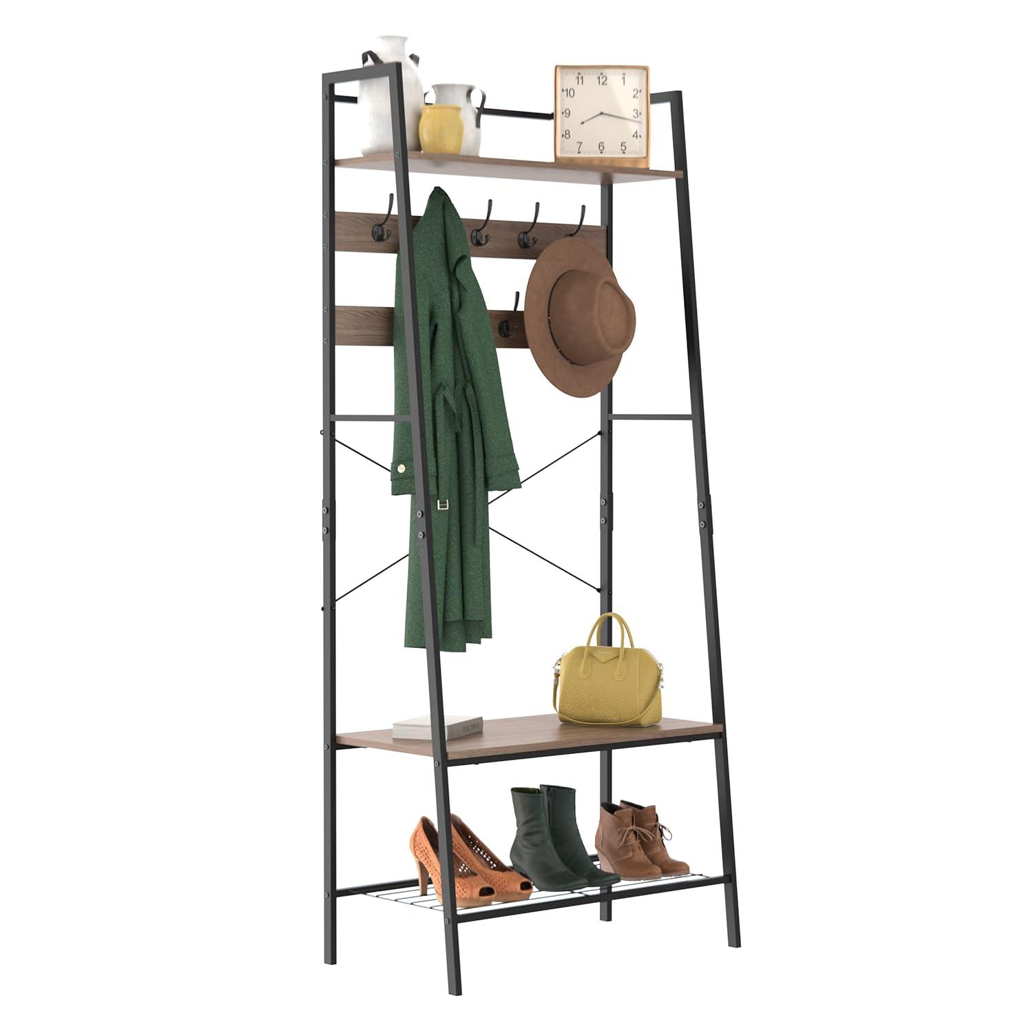 Steel Hall Tree with Bench and Shoe Storage