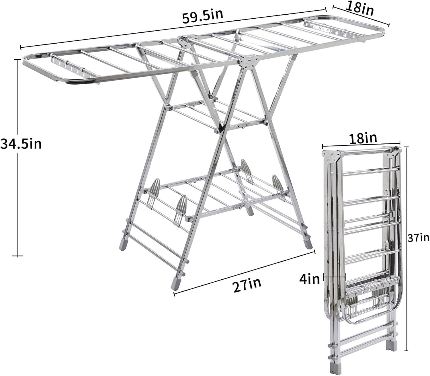 Stainless Steel Foldable Clothes Drying Rack with Shoe Holder