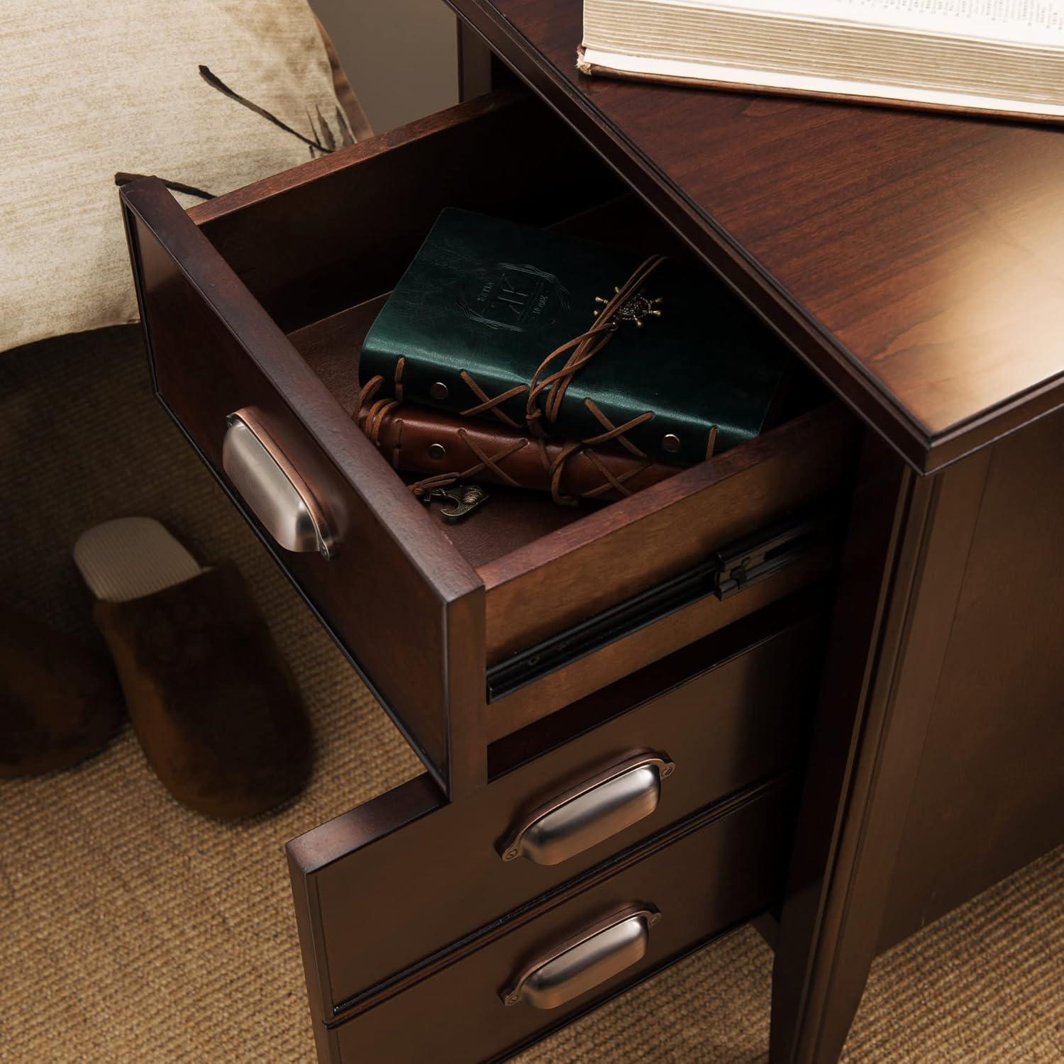 Traditional Brown Lacquered Hardwood End Table with Storage