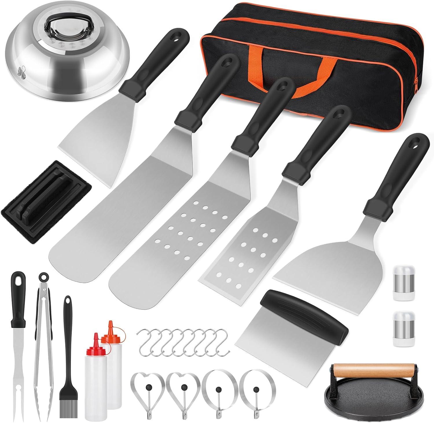 Griddle Accessories Kit, 29 Pcs Griddle Grill Tools Set for Blackstone and Camp Chef, Professional Grill BBQ Spatula Set with Basting Cover, Spatula, Scraper, Bottle, Egg Ring