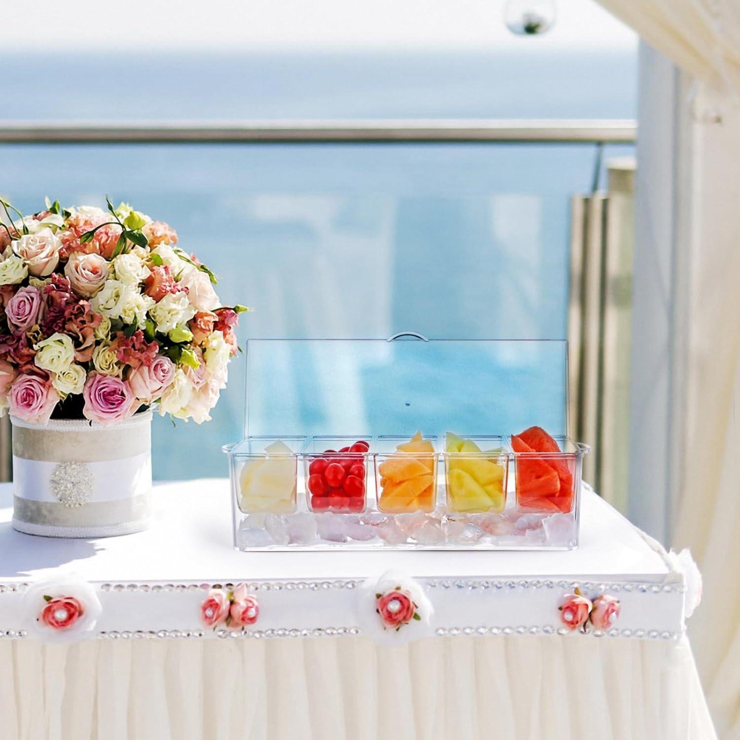 MOLIGOU Chilled Condiment Server with Lid, Chilled Condiment Tray with 5 Removable Compartments, Ice Condiment Serving Containers