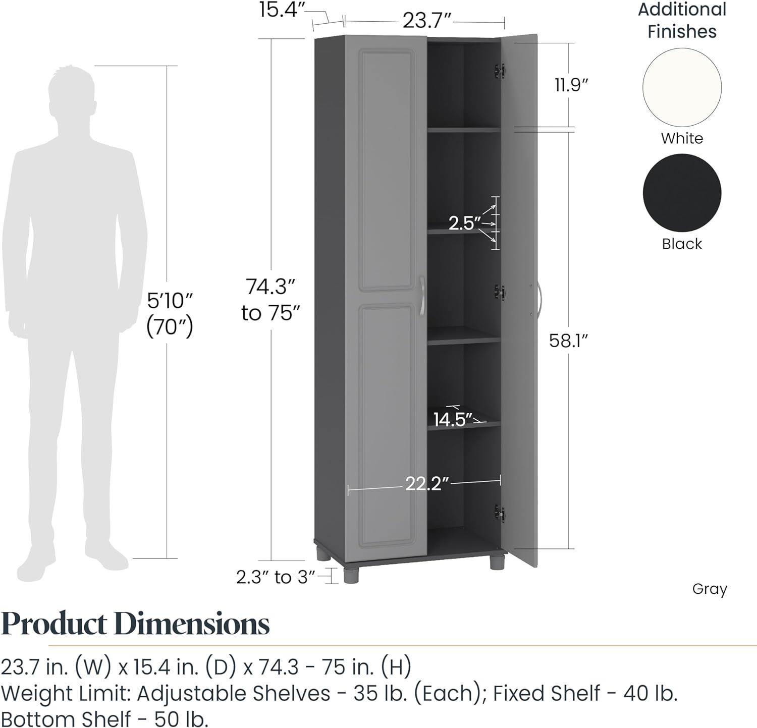 Kendall 75" White Laminated Engineered Wood Utility Storage Cabinet