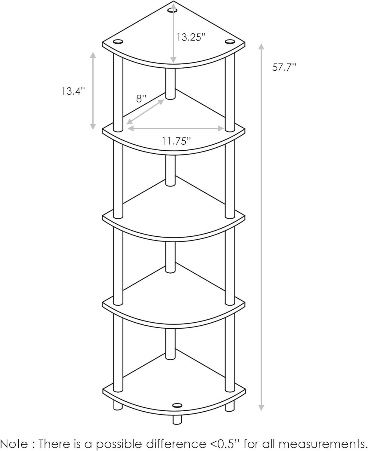 Furinno Turn-N-Tube 5 Tier Corner Display Rack Multipurpose Shelving Unit, Dark Walnut