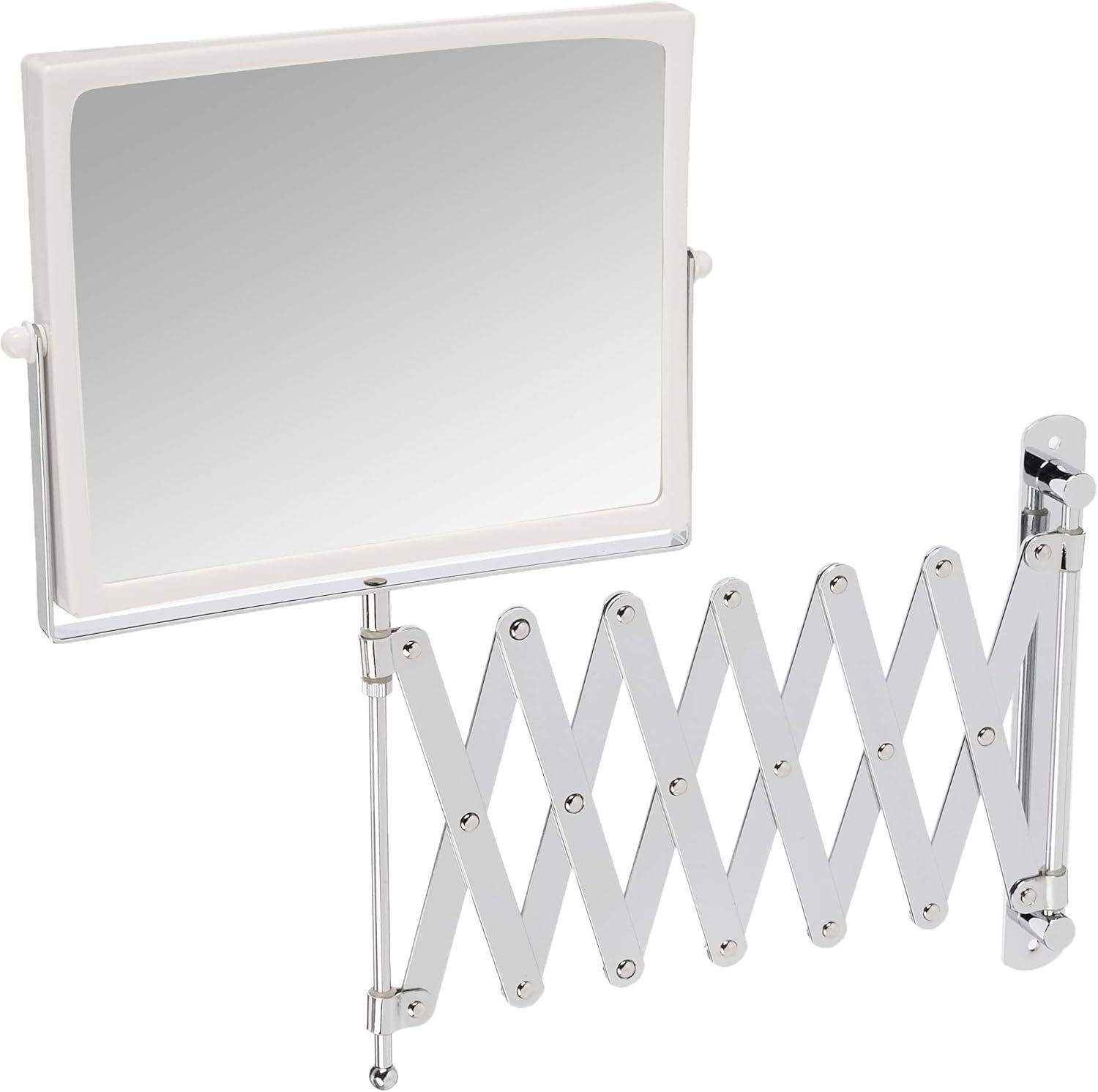 Jerdon 8.3-inch x 6.5-inch Two-Sided Wall Mount Hindsight Mirror with 5X-1X Magnification & 30-inch Wall Extension,White/Chrome Finish - Model J2020C