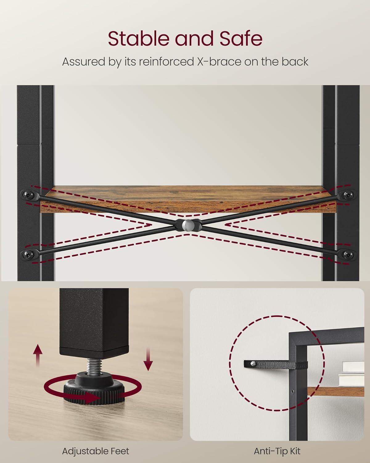 VASAGLE 6-Tier Bookshelf, Bookcase with Steel Frame, Book Shelf for Living Room, Home Office, Study, 11.8 x 31.5 x 73.2 Inches, Industrial Style, Rustic Brown and Ink Black ULLS082B01