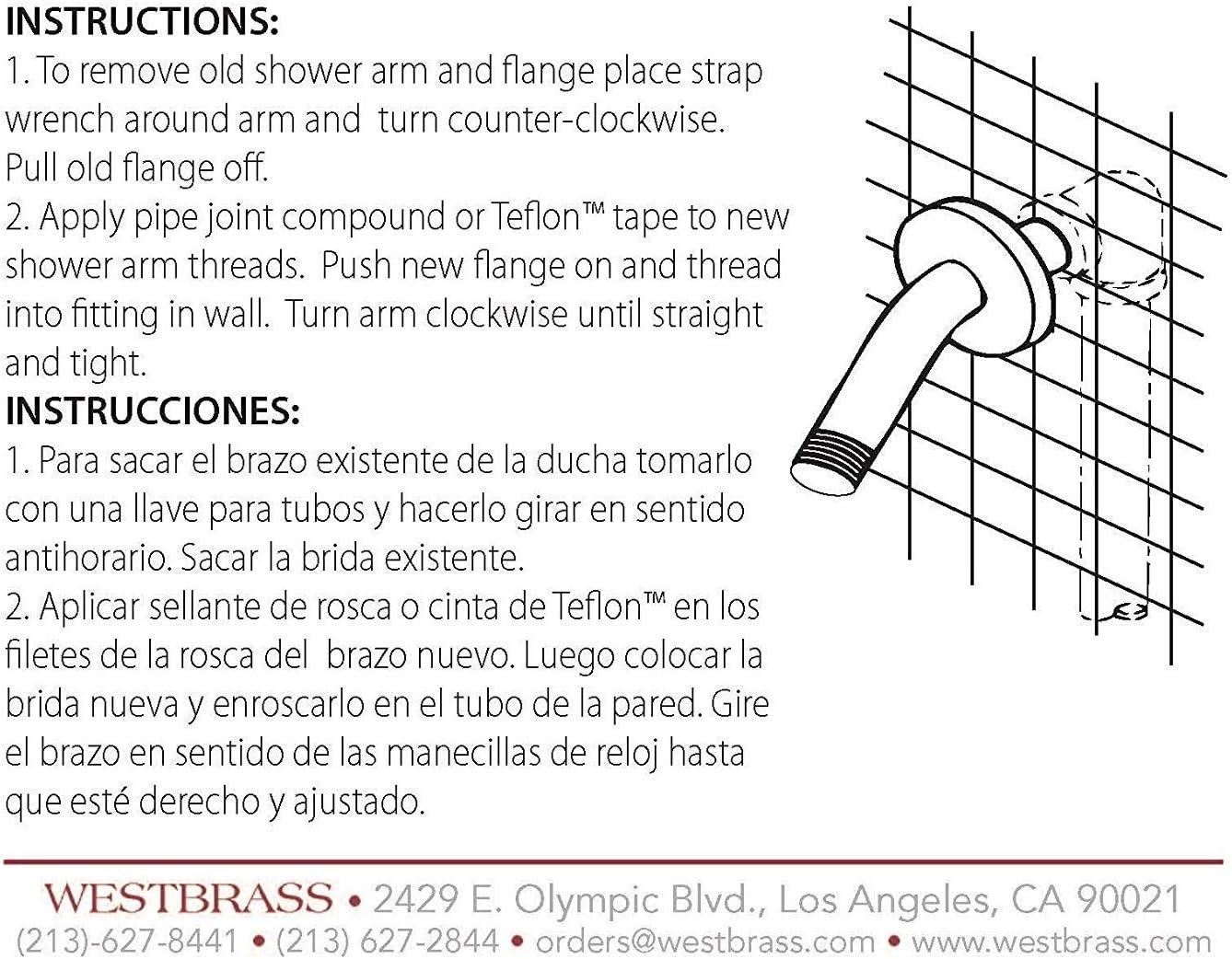 1/2" IPS x 6" Wall Mount Shower Arm with Sure Grip Flange