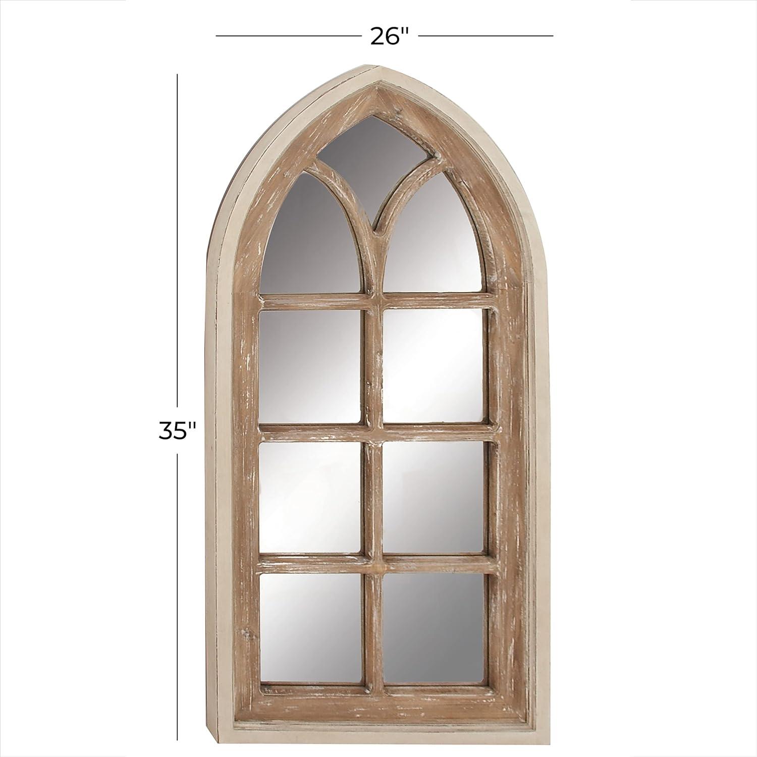 DecMode 26" x 35" Brown Arched Distressed Window Pane Wall Mirror