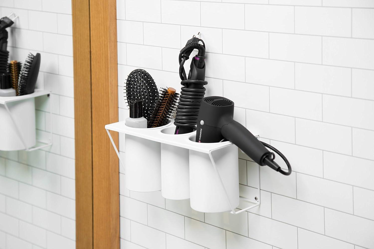 JackCubeDesign Wall Mount Hair Dryer Holder Hair Styling Product Care Tool Organizer Bath Supplies Accessories Tray Stand Storage Bathroom Steel (White) MK470A