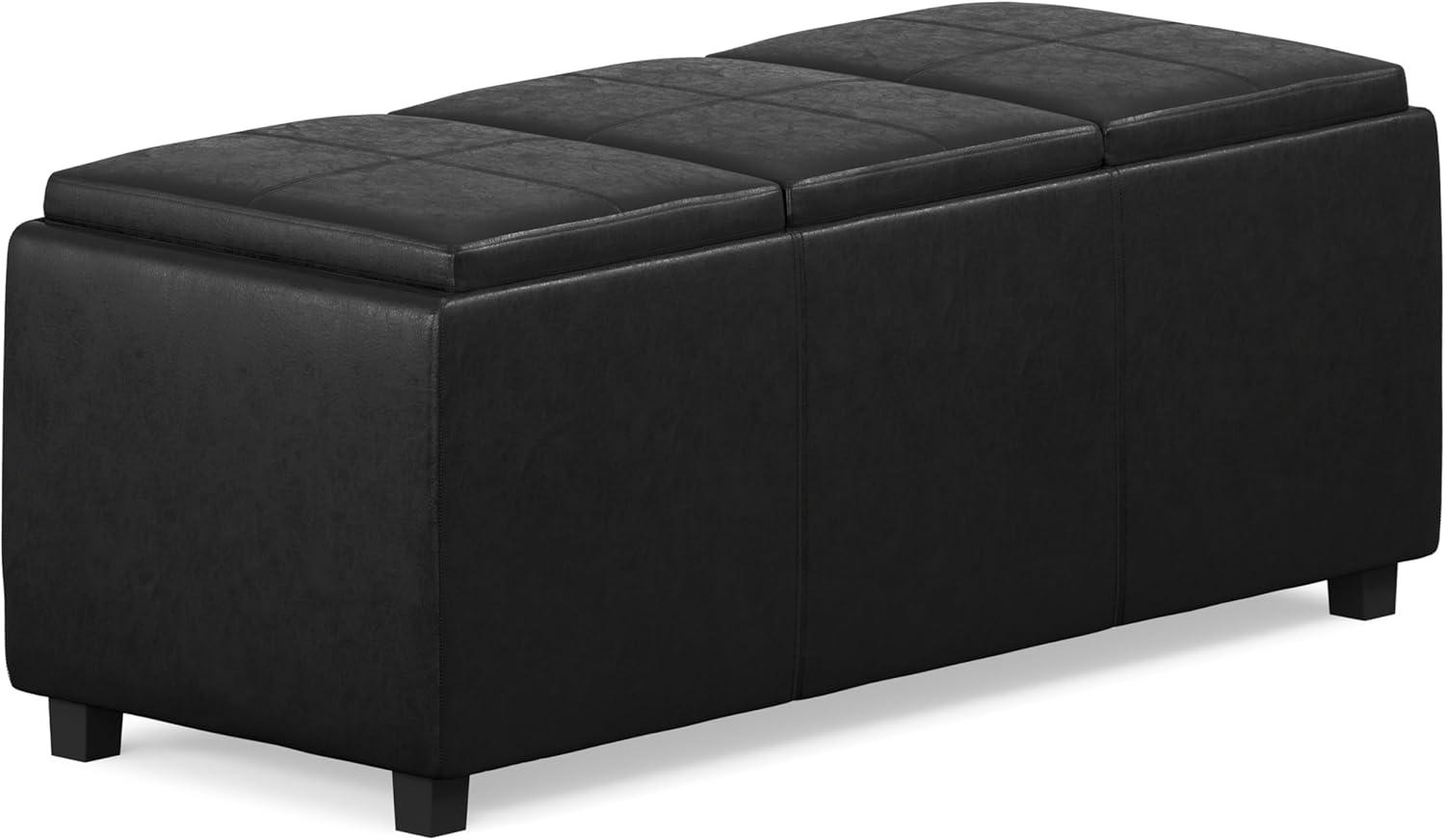 Simpli Home Avalon 42"W Upholstered Storage Ottoman with 3 Flip-Over Serving Trays