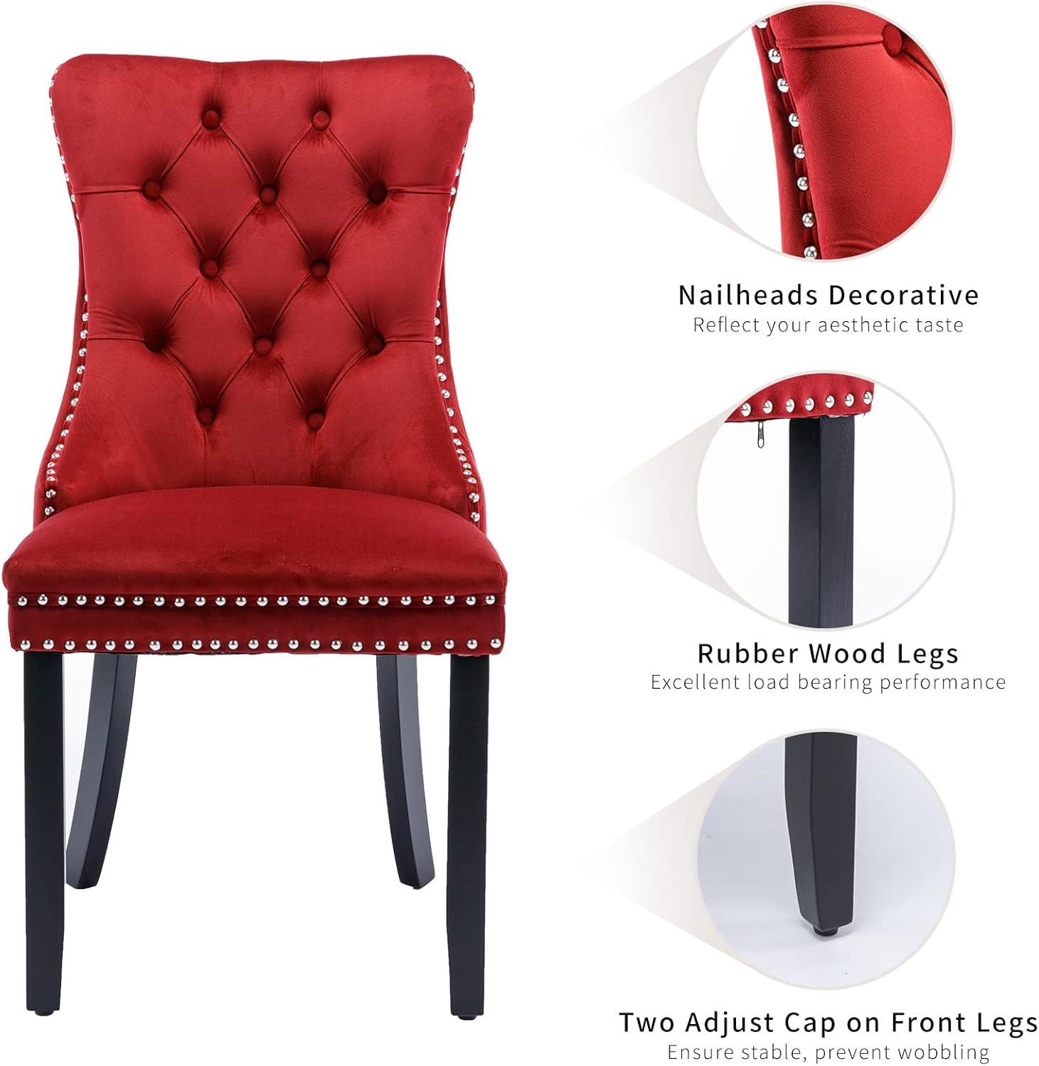 Set of 2 Velvet Dining Chairs,Upholstered Wing-Back Dining Chairs with Button Tufted Backrest and Nailhead Trim,Accent Armless Chairs with Solid Wood Legs for Kitchen Living Room Office,Burgundy