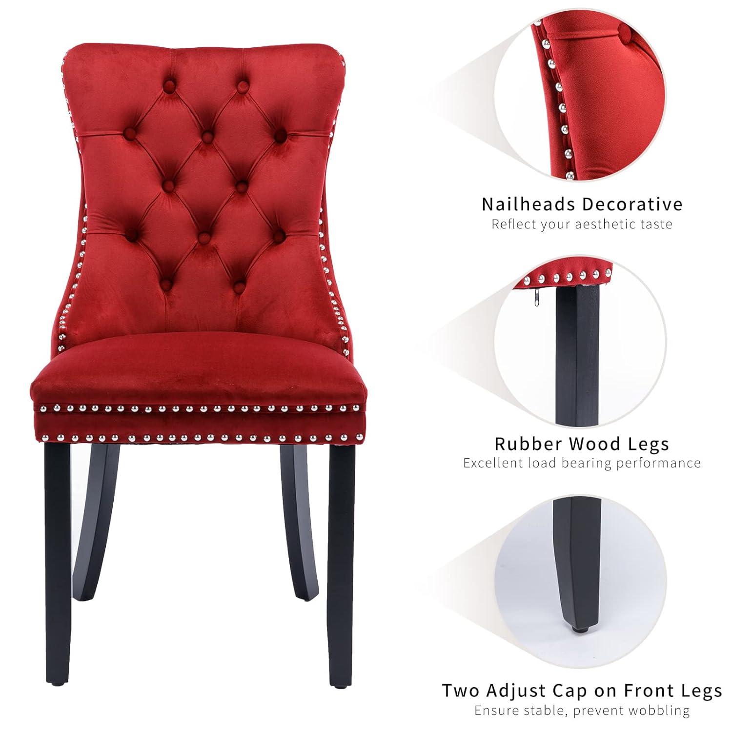 Set of 2 Velvet Dining Chairs,Upholstered Wing-Back Dining Chairs with Button Tufted Backrest and Nailhead Trim,Accent Armless Chairs with Solid Wood Legs for Kitchen Living Room Office,Burgundy