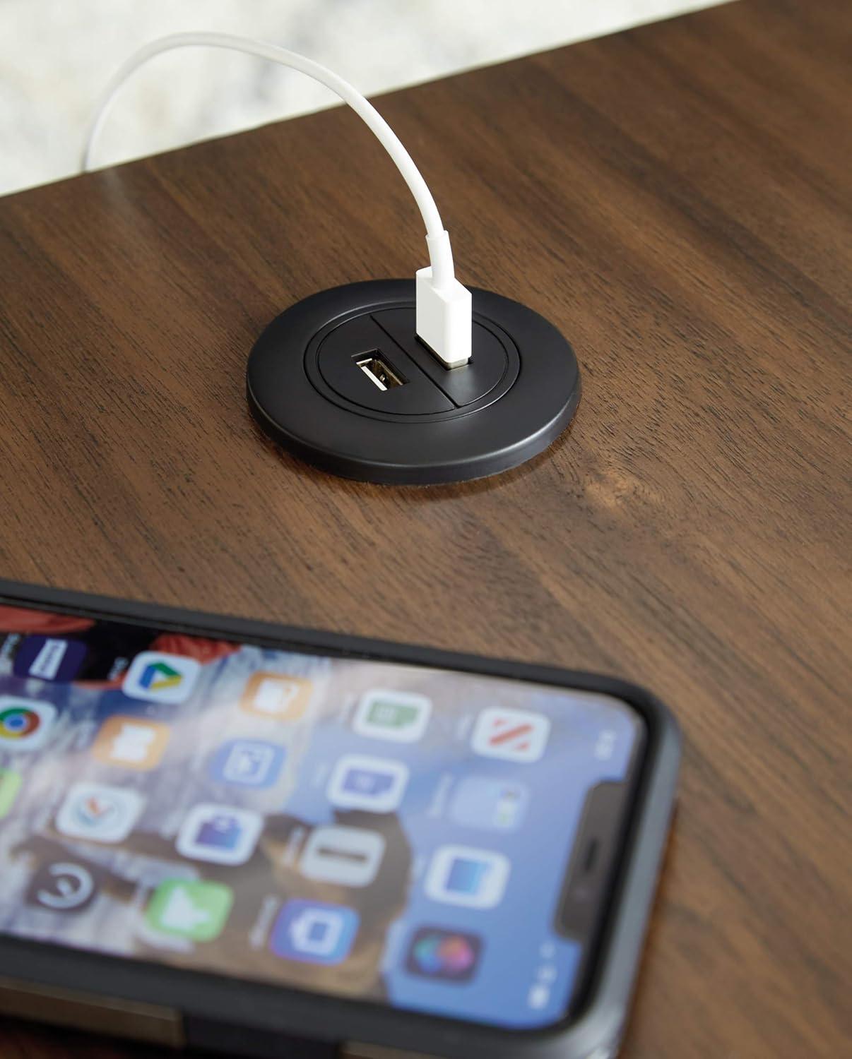 Signature Design by Ashley Calmoni Mid-Century Square End Table with 2 USB Charging Ports, Brown