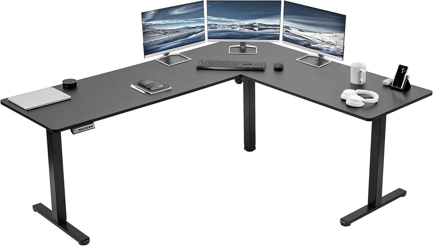 VIVO Black Electric 75" x 63" Corner Standing Desk, L-Shaped Workstation