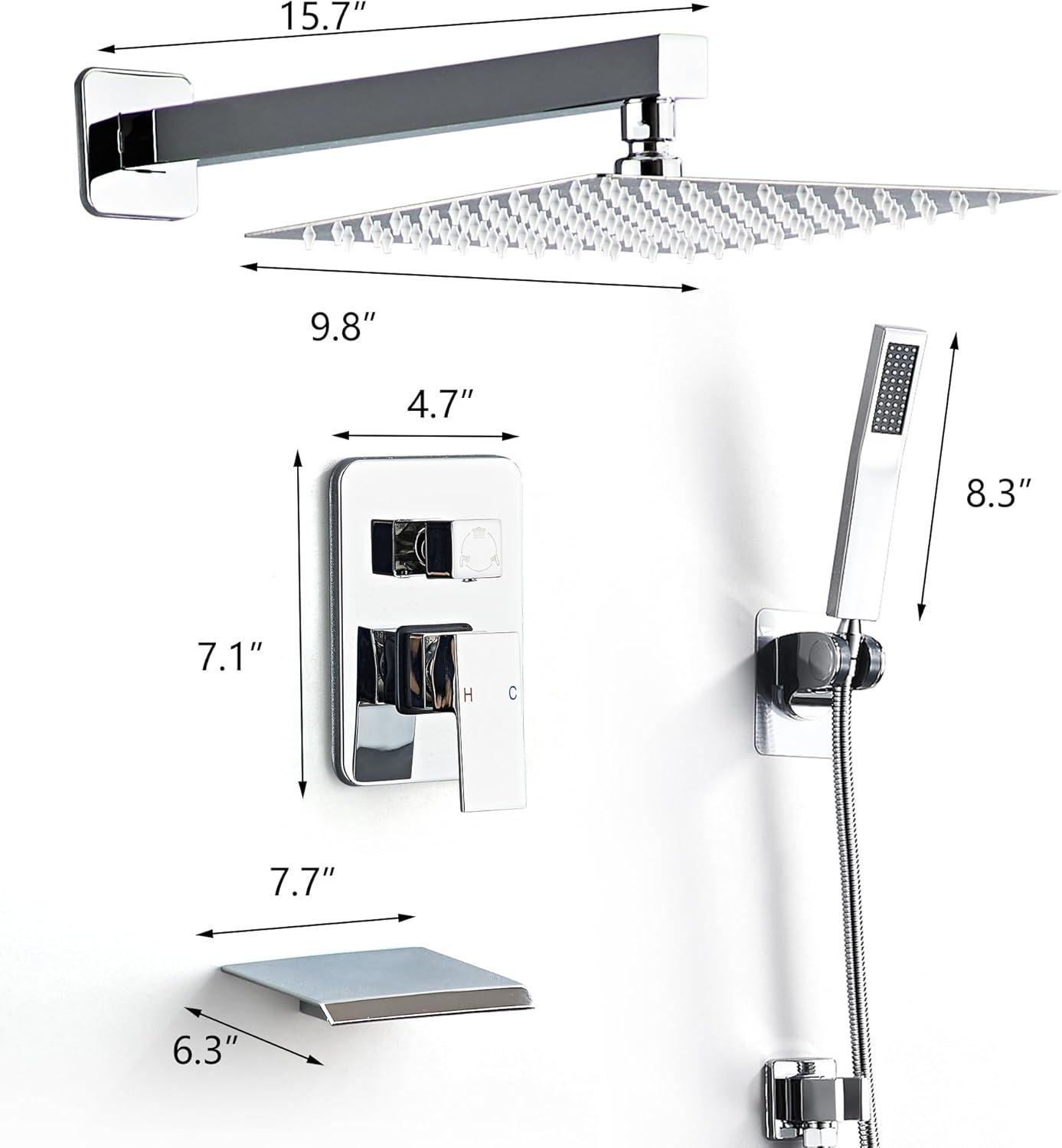 Shower System Shower Faucet Combo Set Wall Mounted with 10" Rainfall Shower Head and handheld shower faucet, Chrome Finish with Brass Valve Rough-In