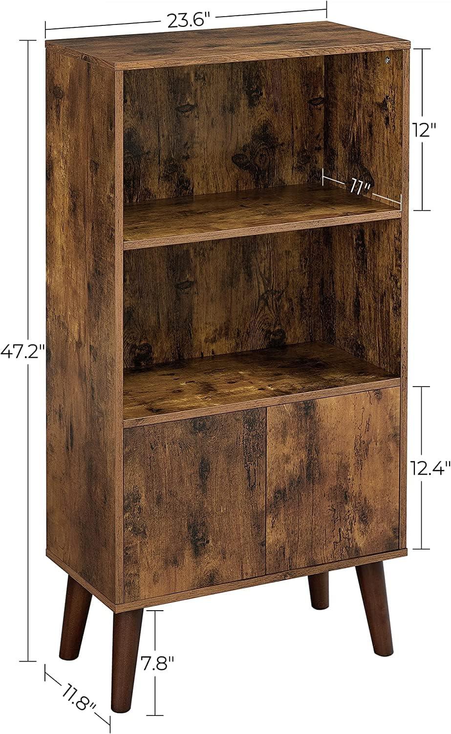 Walnut 2-Tier Mid-Century Modern Bookcase with Doors