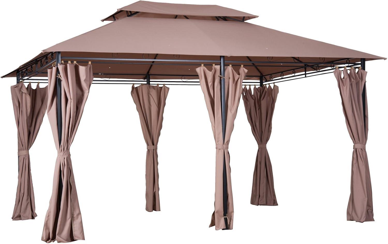 Khaki Steel Frame Outdoor Gazebo with Curtains