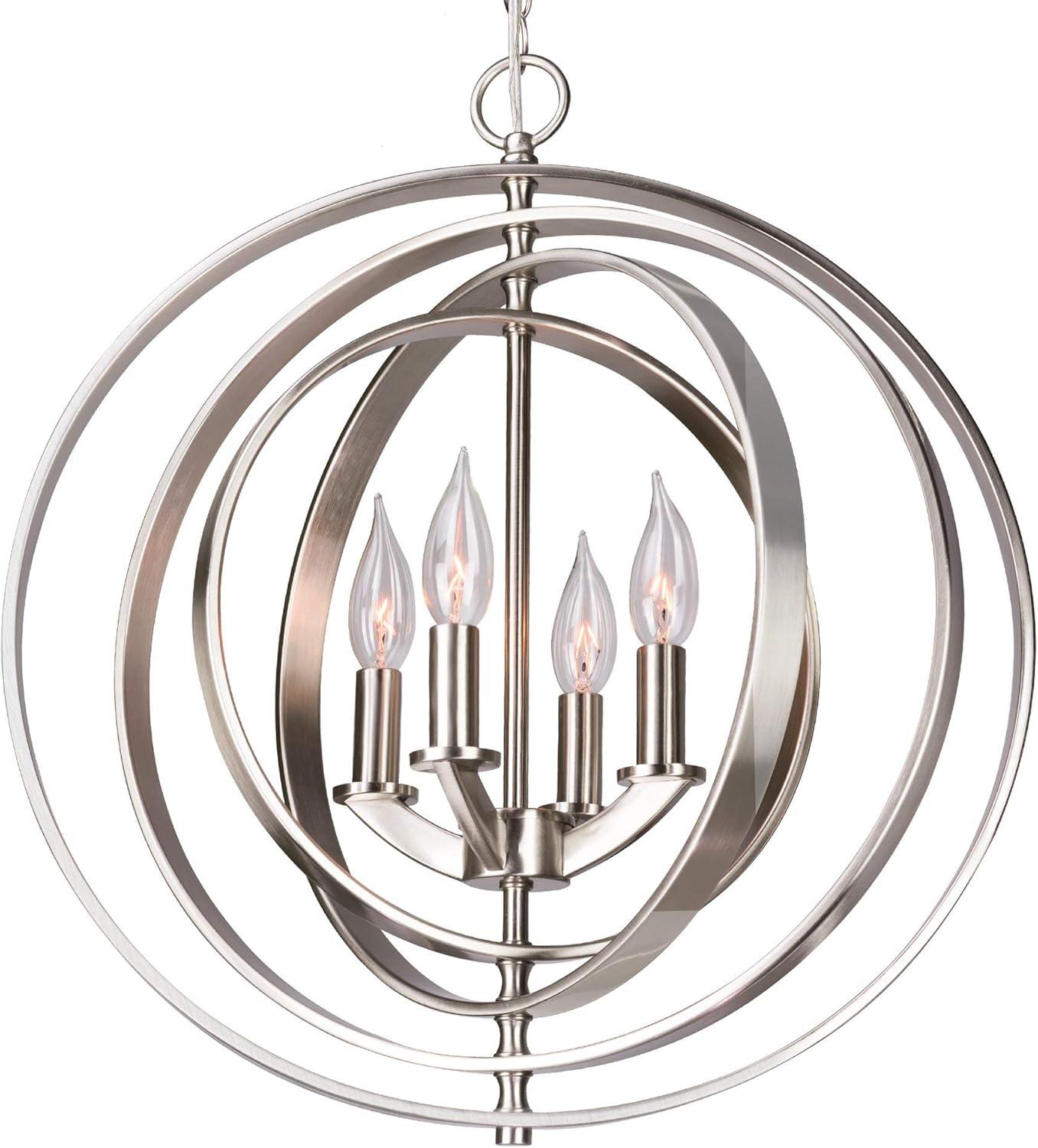 Elegant Brushed Nickel 4-Light Globe Chandelier with Candle Holders