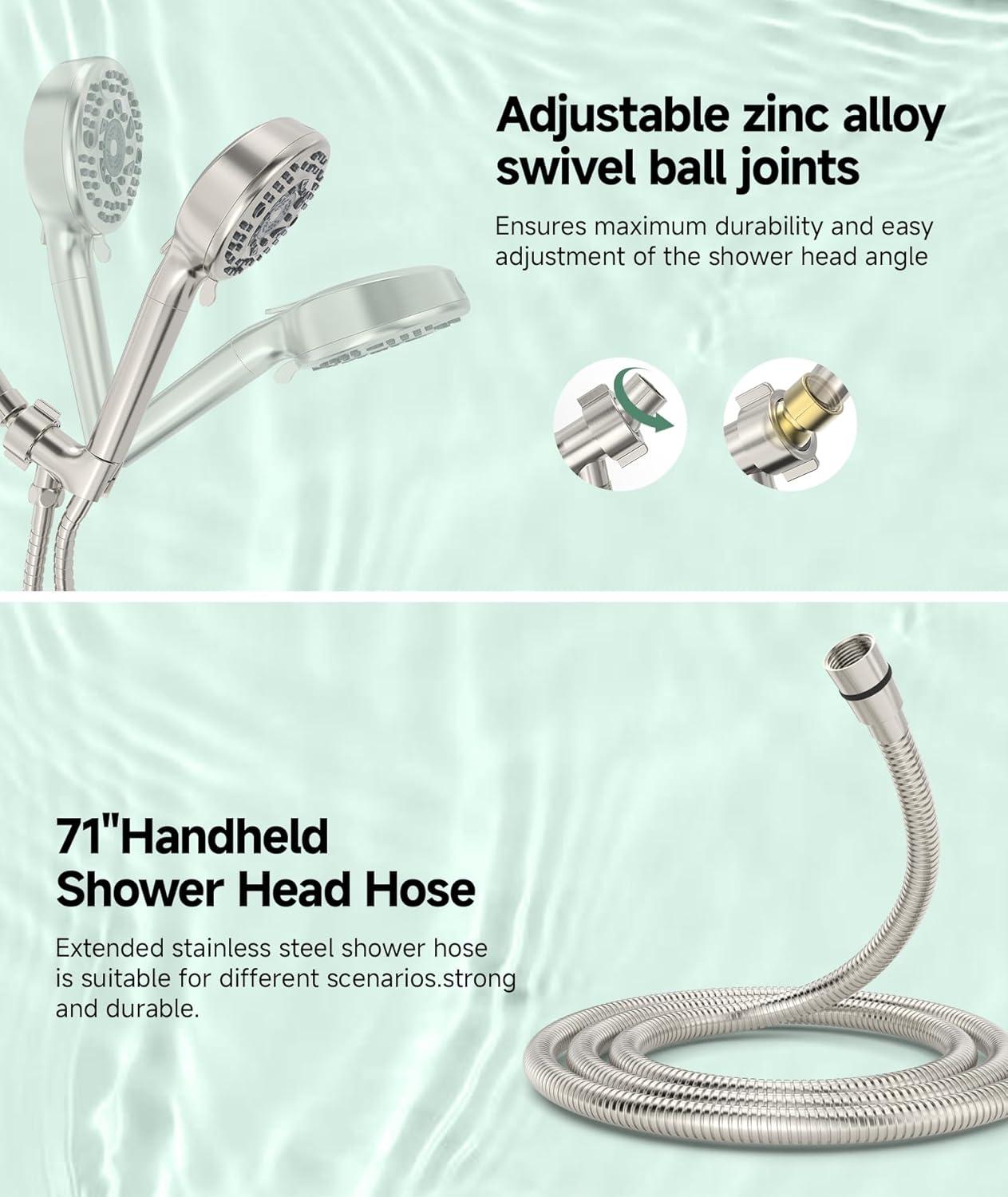 Chrome Handheld Shower Head with Adjustable Height and Filter