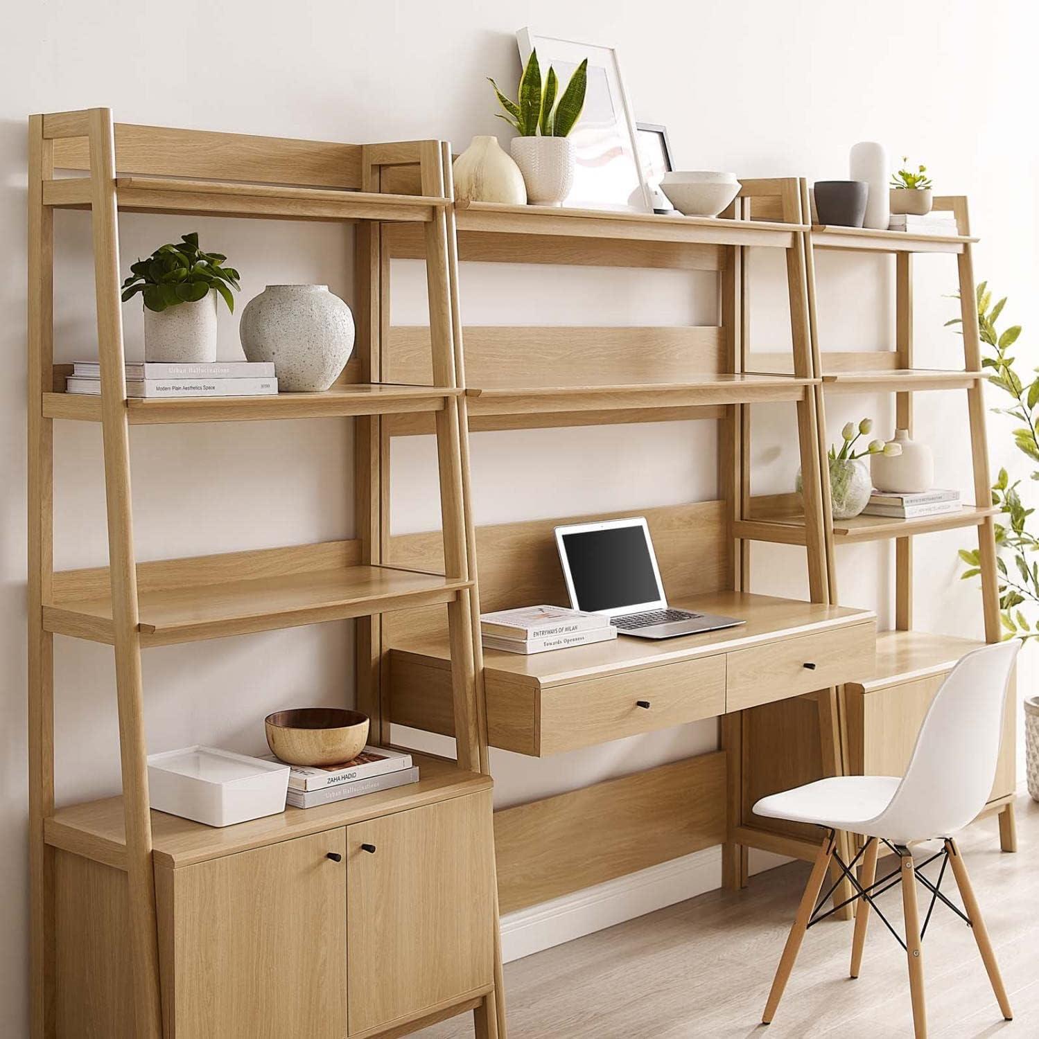 Modway Bixby 3-Piece Wood Office Desk and Bookshelf