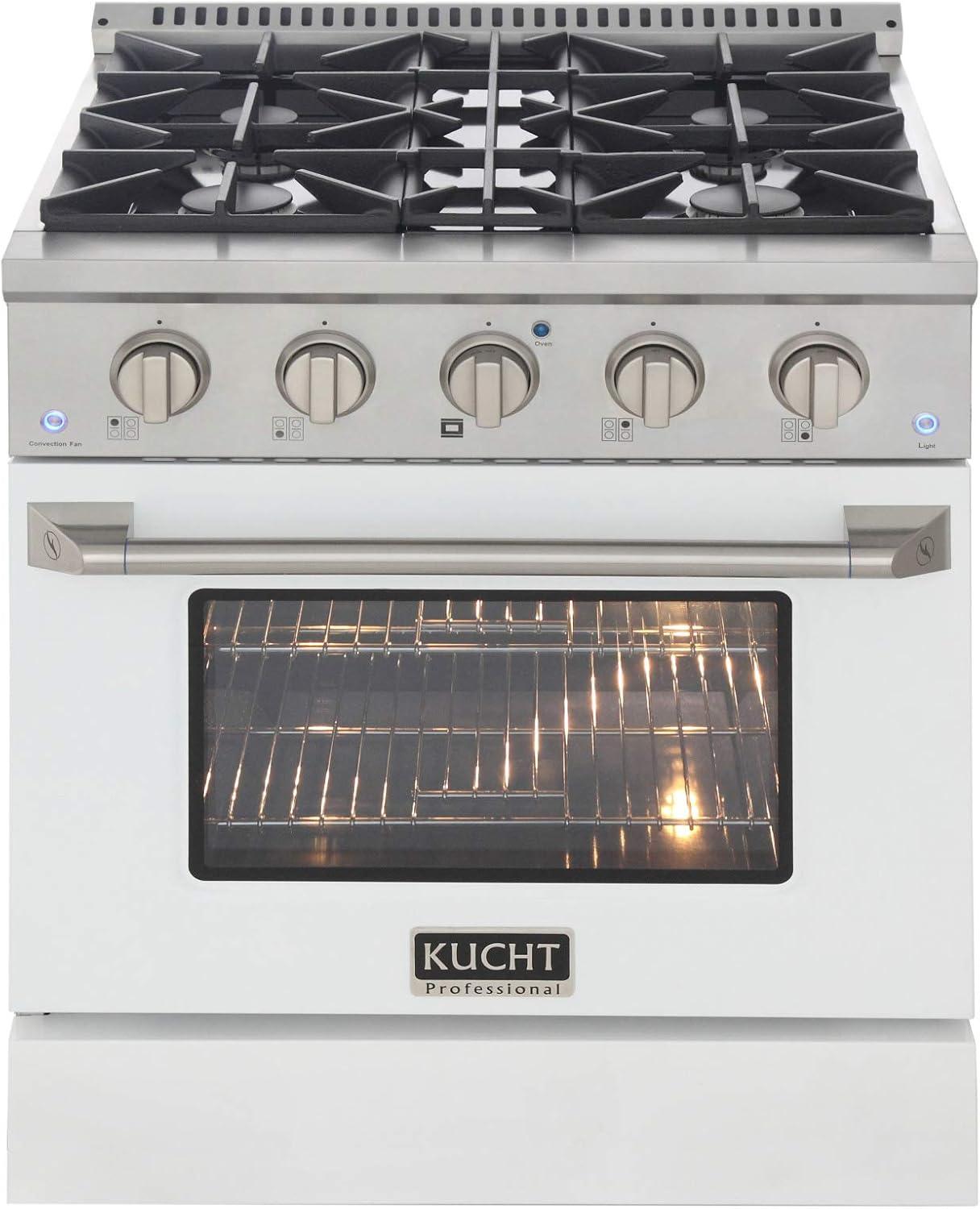 Kucht Professional 30" Modern Stainless Steel Natural Gas Range in White/Silver