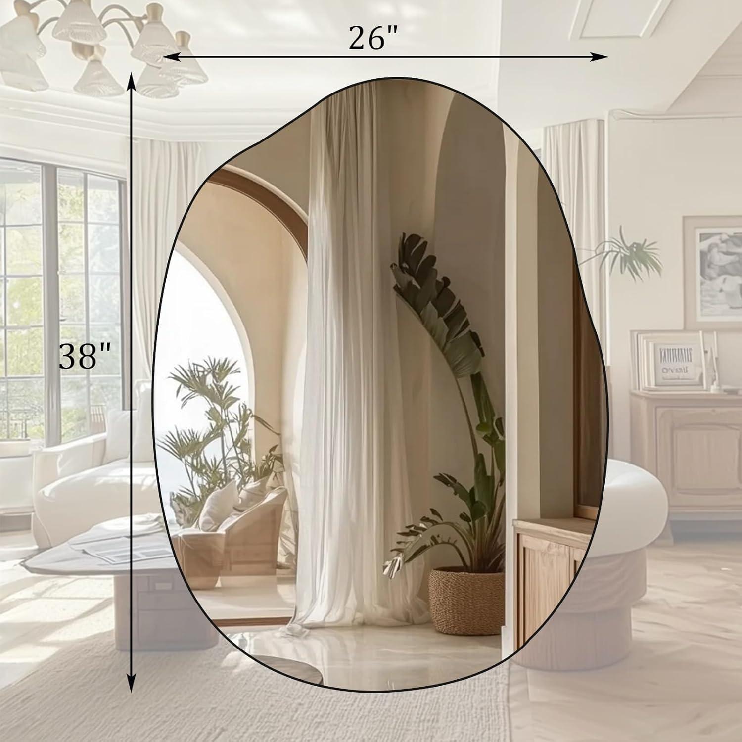 HARRITPURE Irregular Wall Mirror 26"x38" Black Asymmetrical Bathroom Mirror Wood Framed Modern Decorative Vanity Mirrors for Bedroom Living Room Entryway