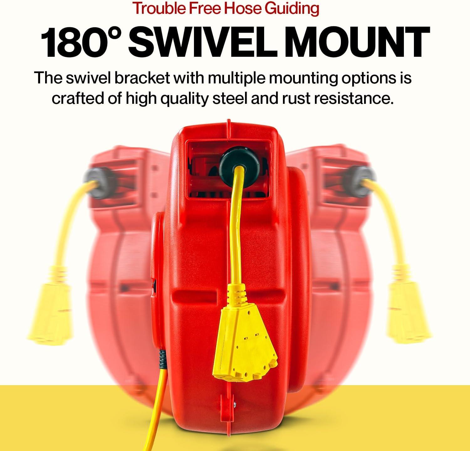 ReelWorks 65' Retractable Extension Cord Reel with Triple Tap